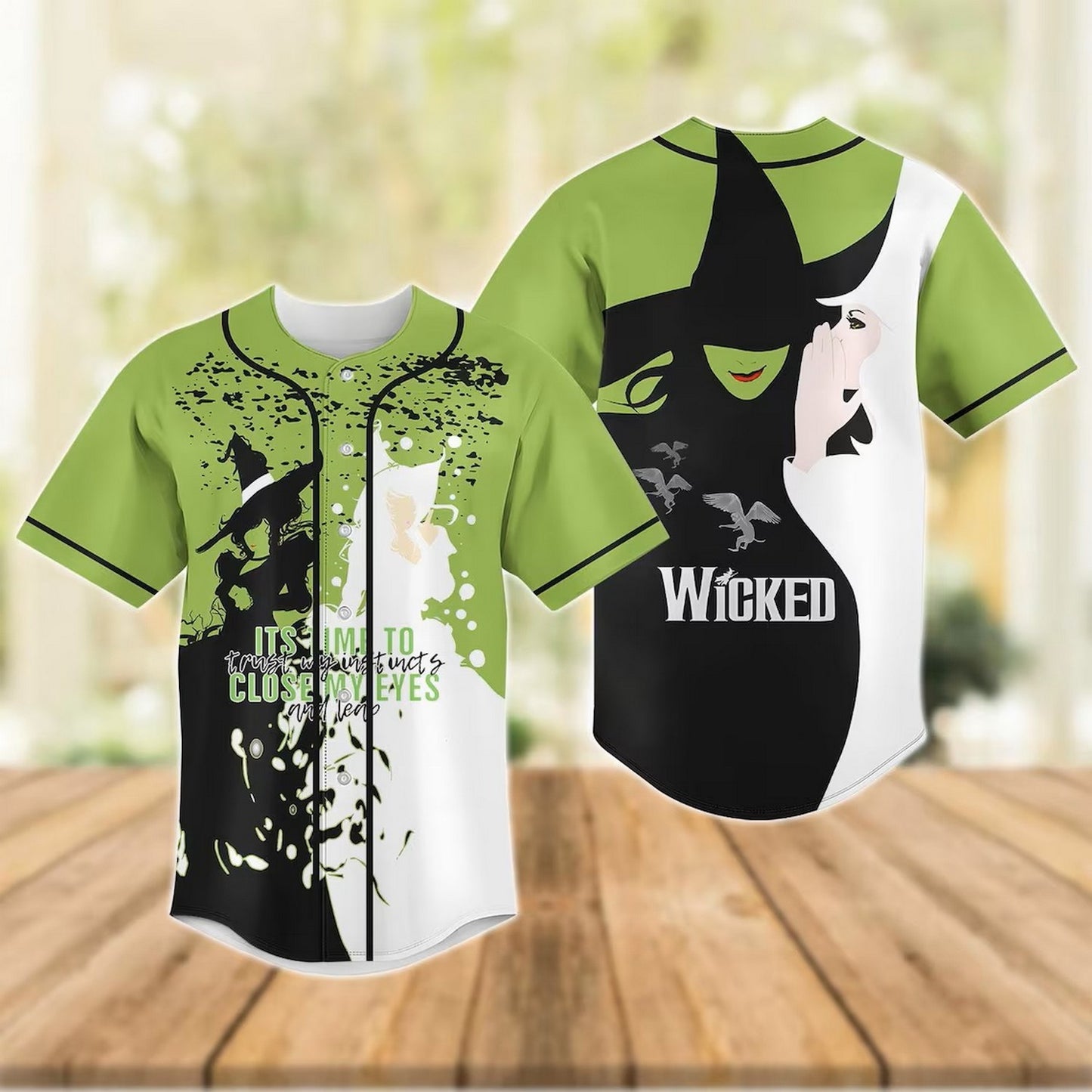 Custom Name And Number Disney Wicked Green White Baseball Jersey