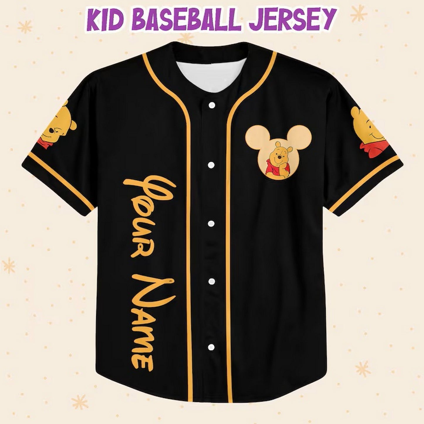 Custom Name And Number Disney Winnie The Pooh Black Baseball Jersey