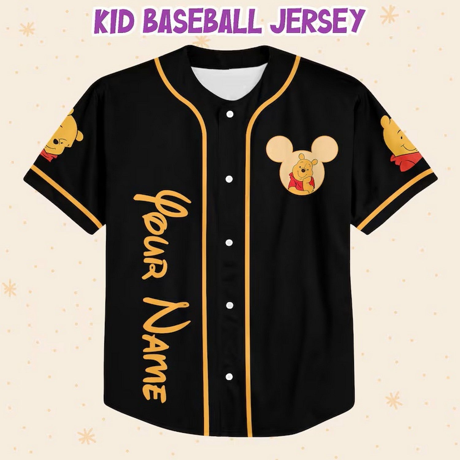 Custom Name And Number Disney Winnie The Pooh Black Baseball Jersey