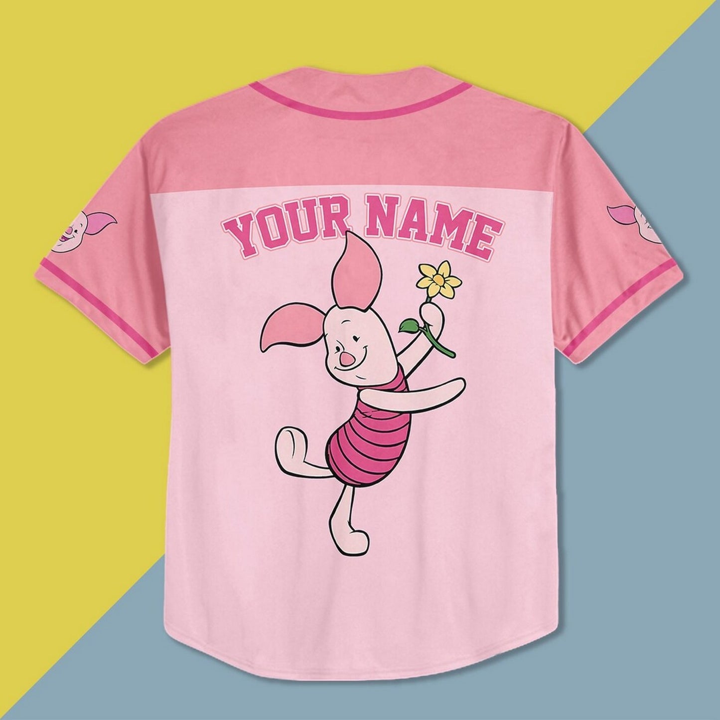 Custom Name And Number Disney Winnie The Pooh Piglet Pink Baseball Jersey