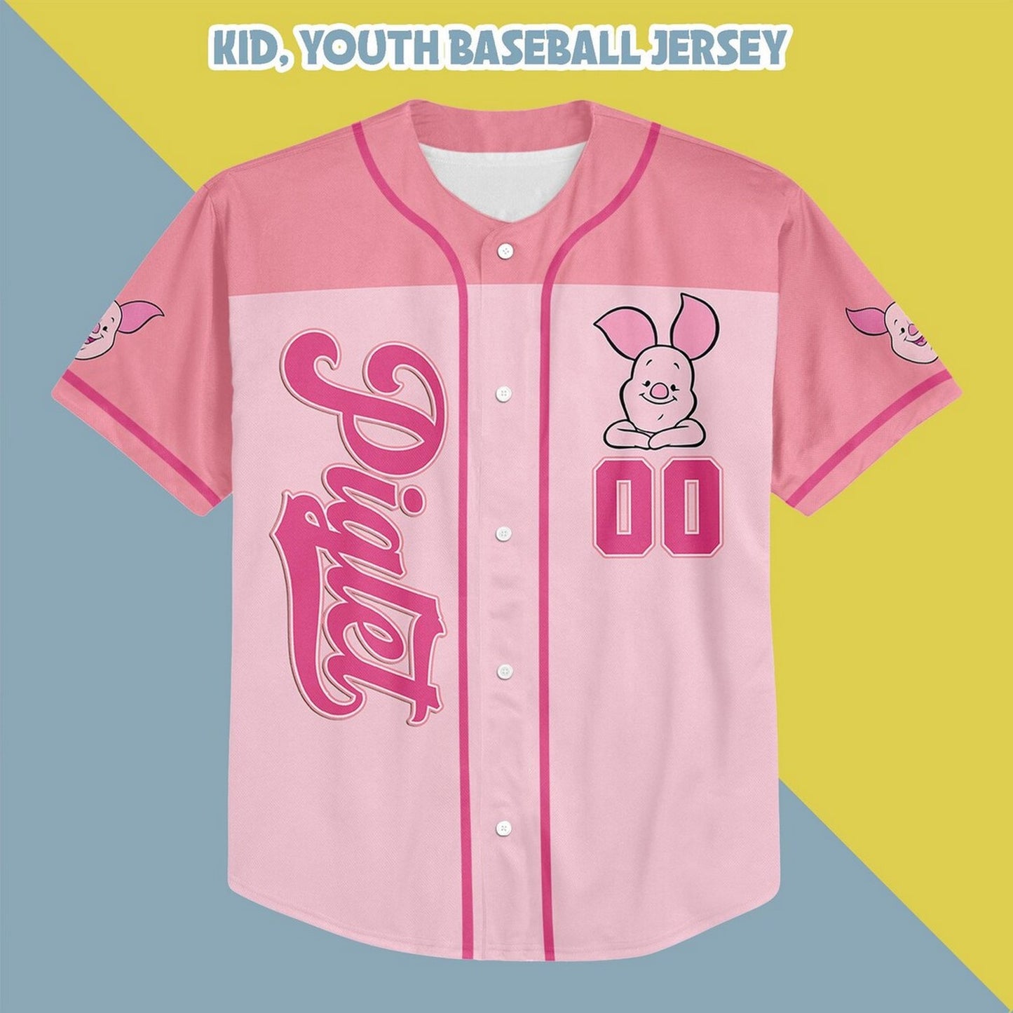 Custom Name And Number Disney Winnie The Pooh Piglet Pink Baseball Jersey