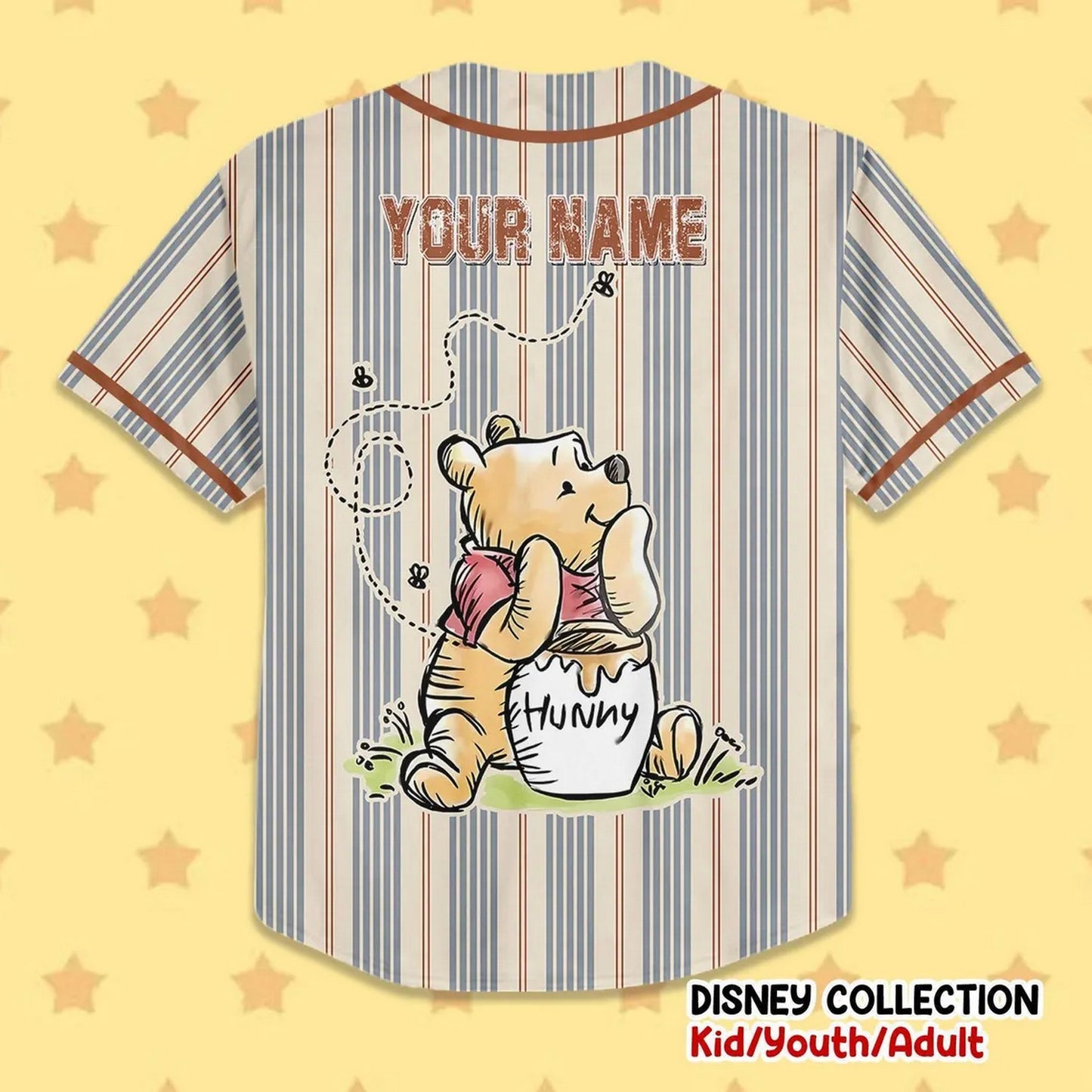 Custom Name And Number Disney Winnie The Pooh Striped Baseball Jersey