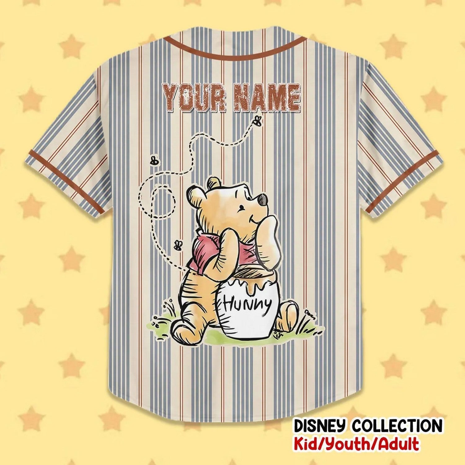 Custom Name And Number Disney Winnie The Pooh Striped Baseball Jersey