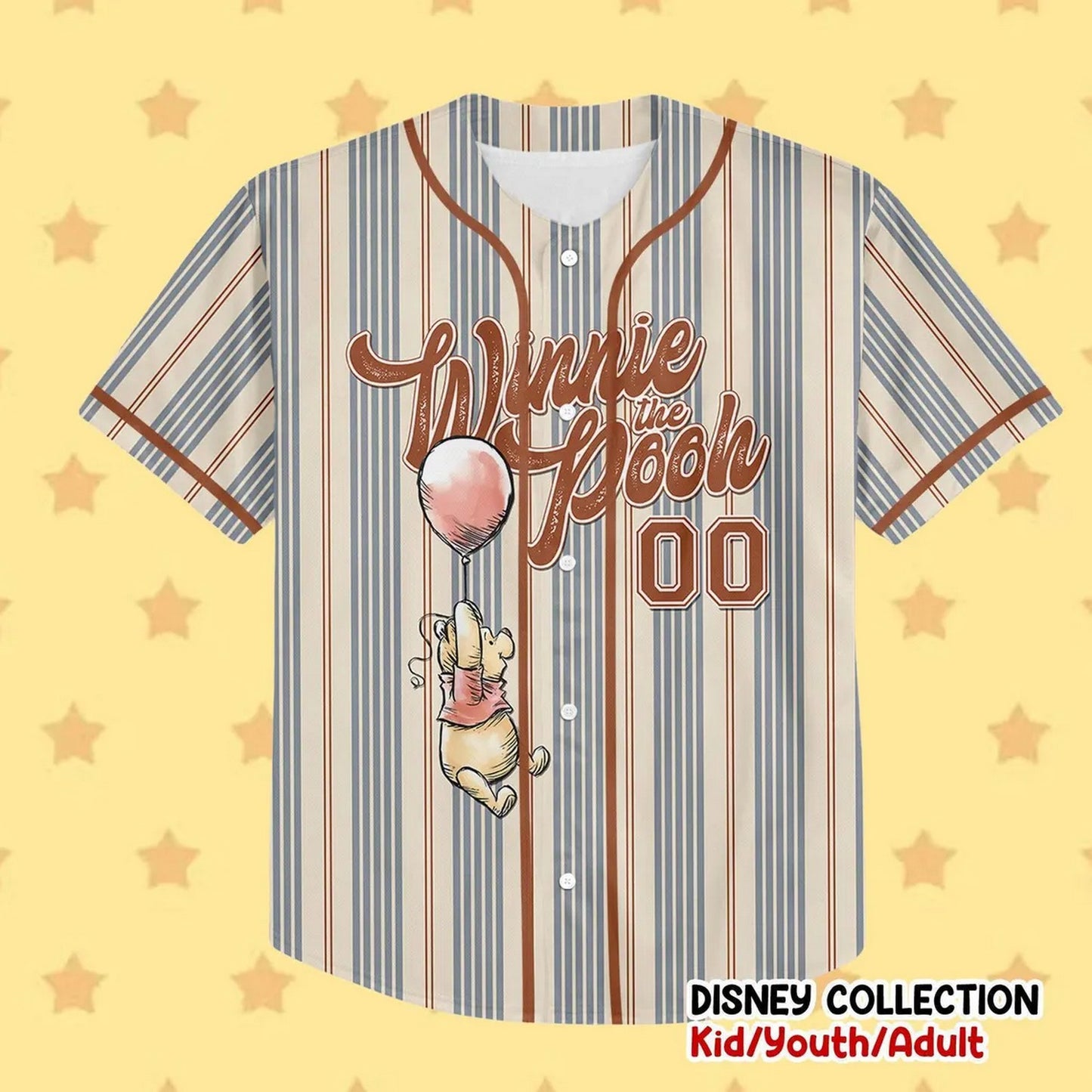Custom Name And Number Disney Winnie The Pooh Striped Baseball Jersey