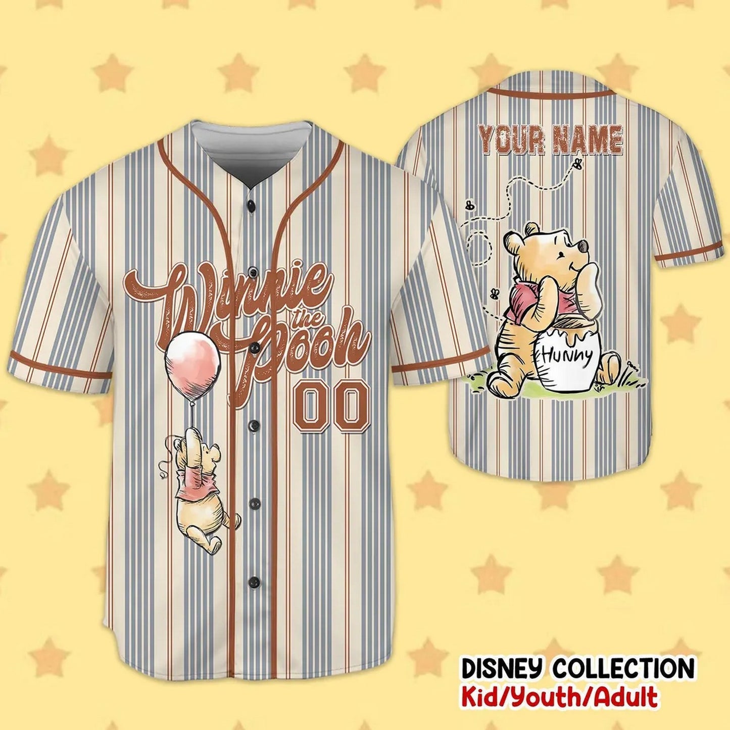 Custom Name And Number Disney Winnie The Pooh Striped Baseball Jersey