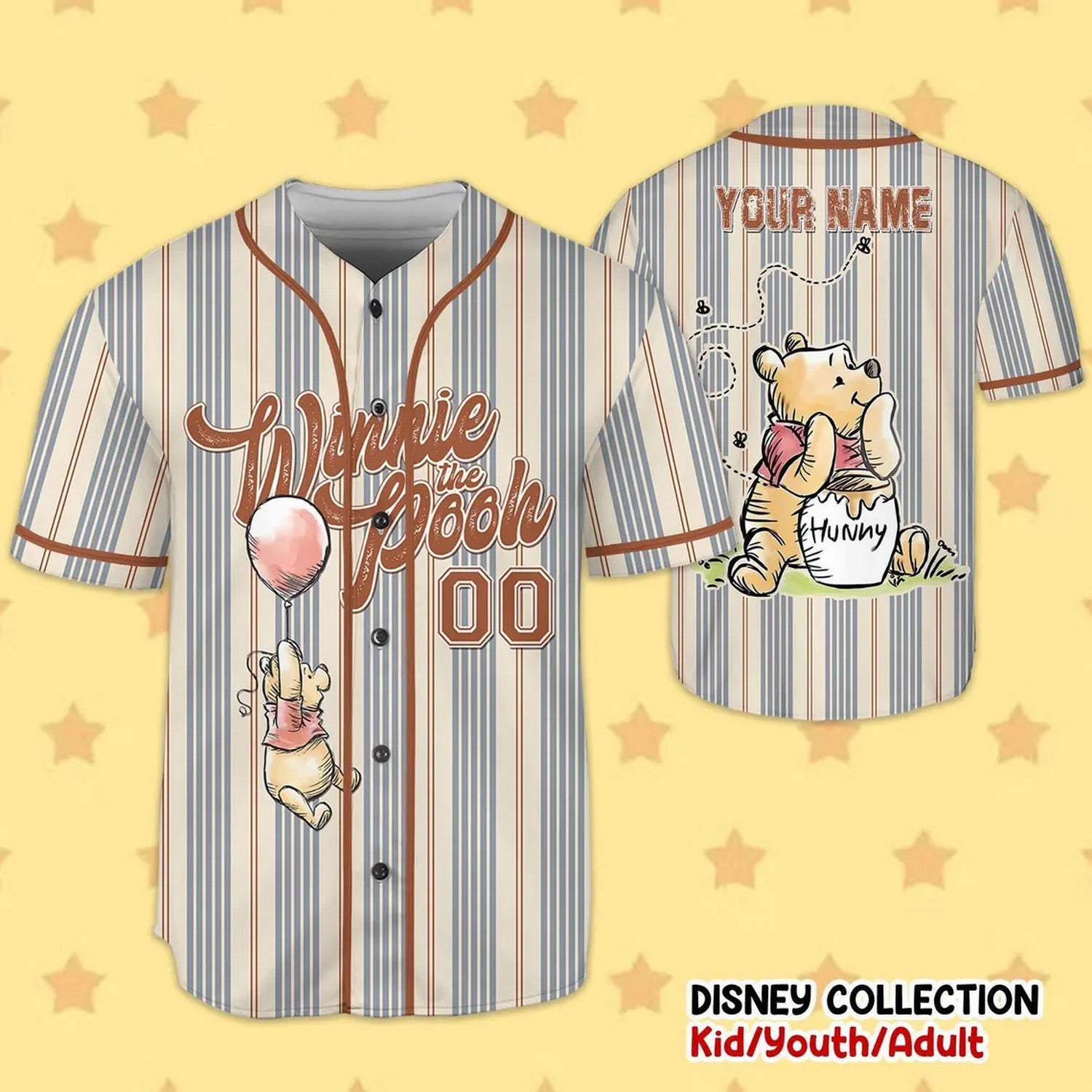 Custom Name And Number Disney Winnie The Pooh Striped Baseball Jersey