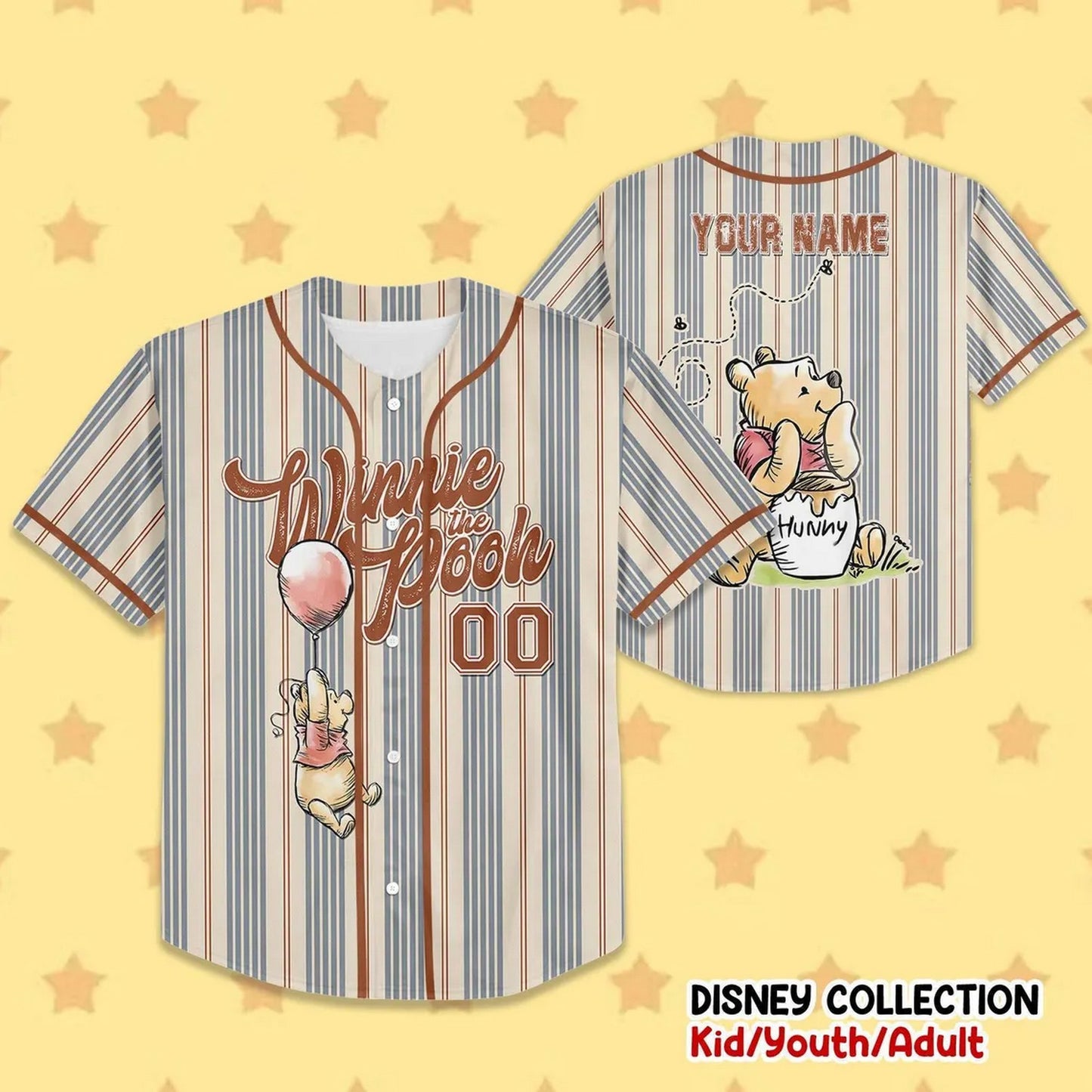 Custom Name And Number Disney Winnie The Pooh Striped Baseball Jersey