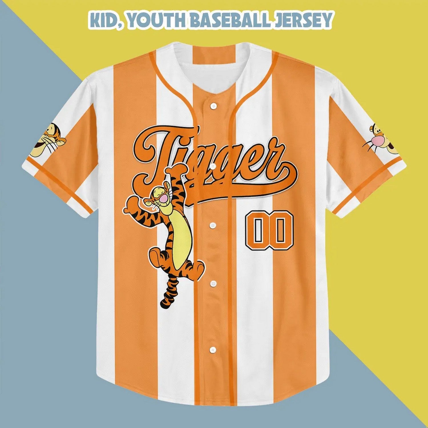 Custom Name And Number Disney Winnie The Pooh Tigger Orange Vertical Baseball Jersey