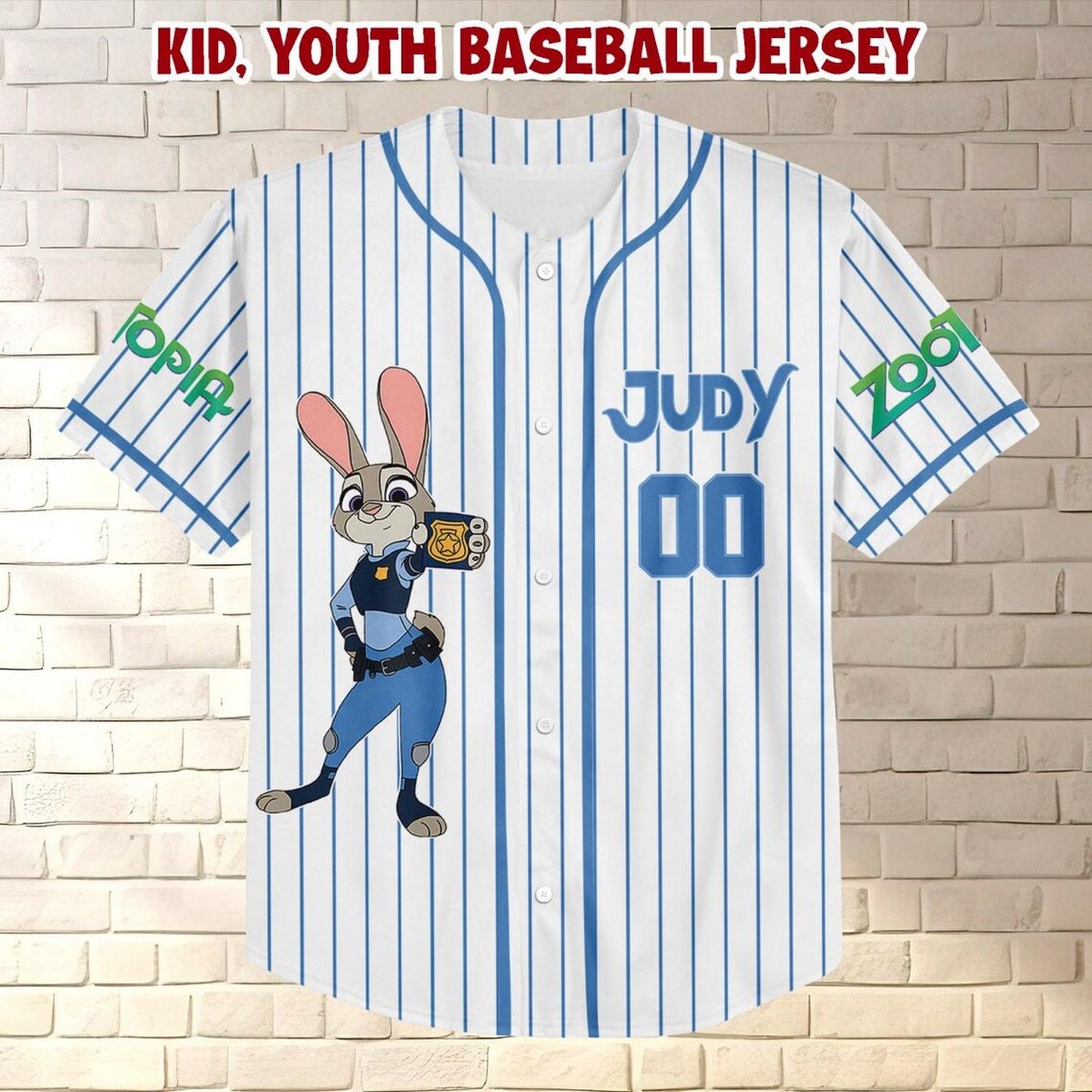 Custom Name And Number Disney Zootopia Judy Hopps Striped White Baseball Jersey