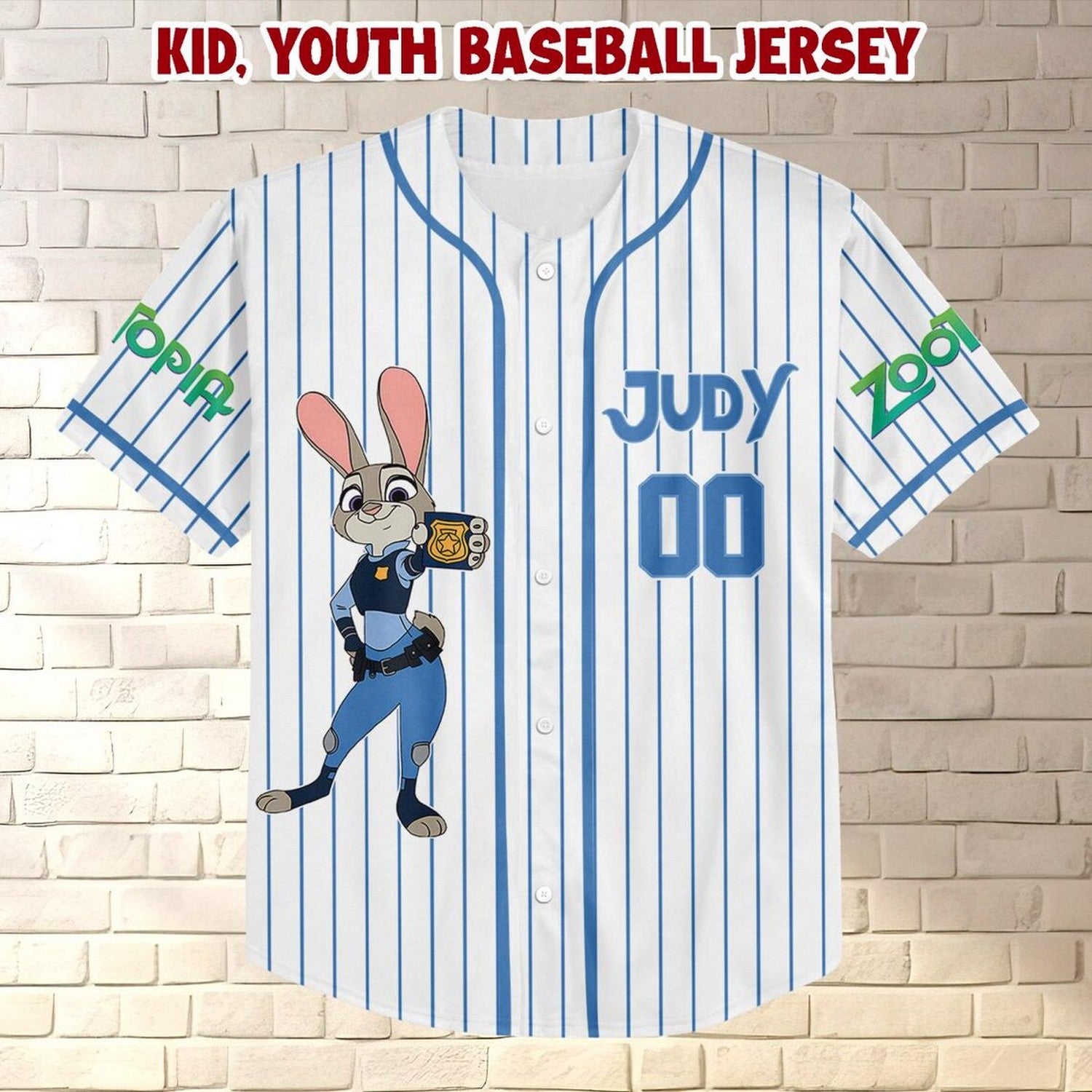 Custom Name And Number Disney Zootopia Judy Hopps Striped White Baseball Jersey