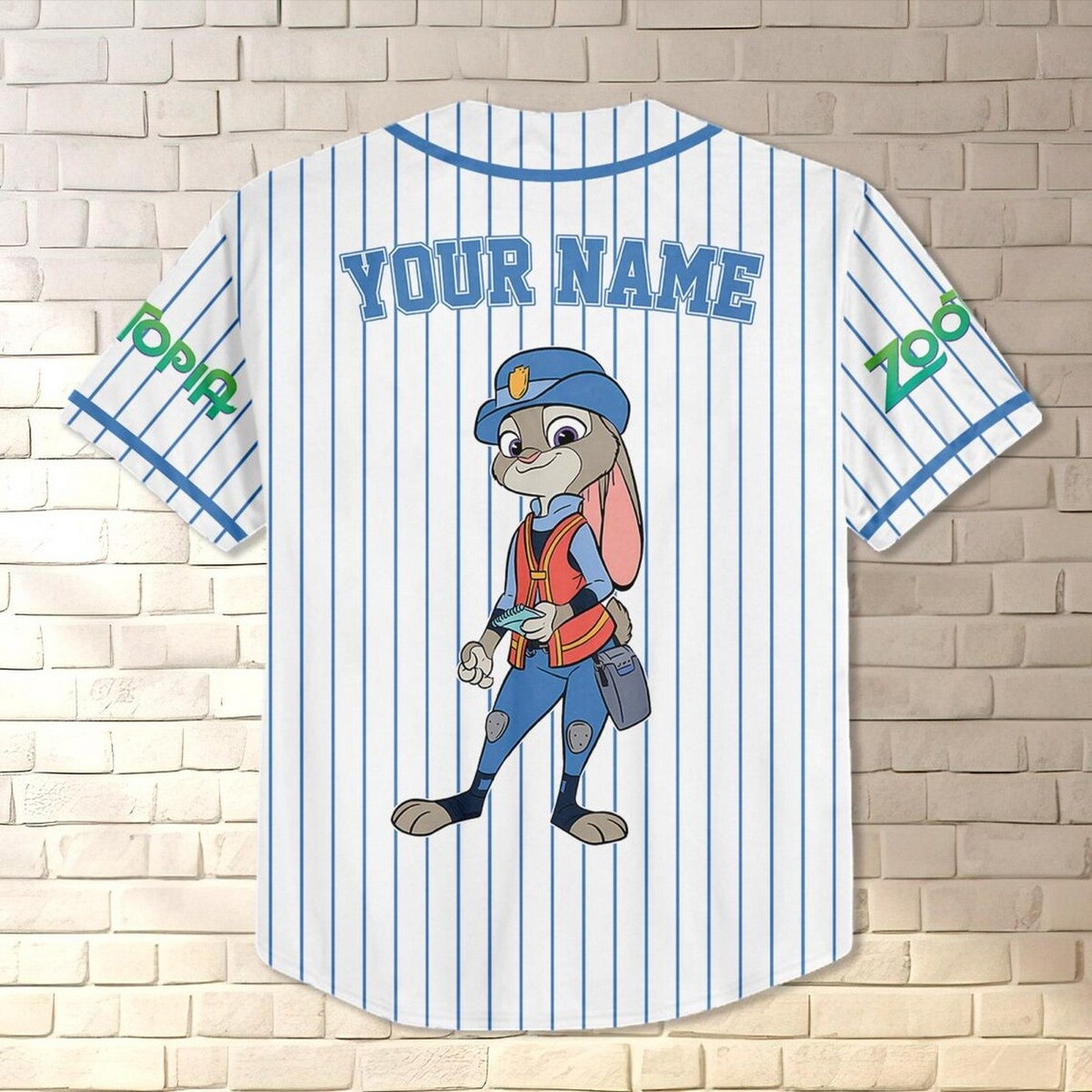 Custom Name And Number Disney Zootopia Judy Hopps Striped White Baseball Jersey