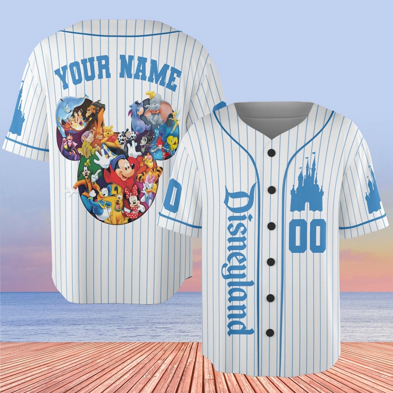 Custom Name And Number Disneyland Cartoon Characters Baseball Jersey