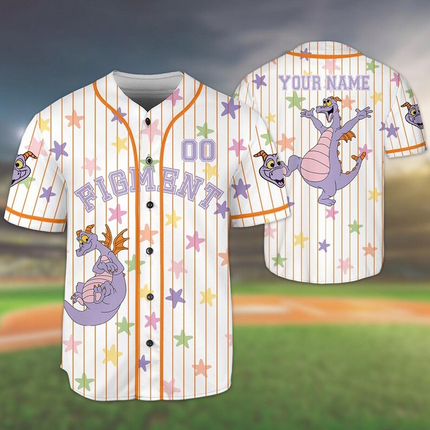 Custom Name And Number Figment And Little Star Pattern Striped White Baseball Jersey