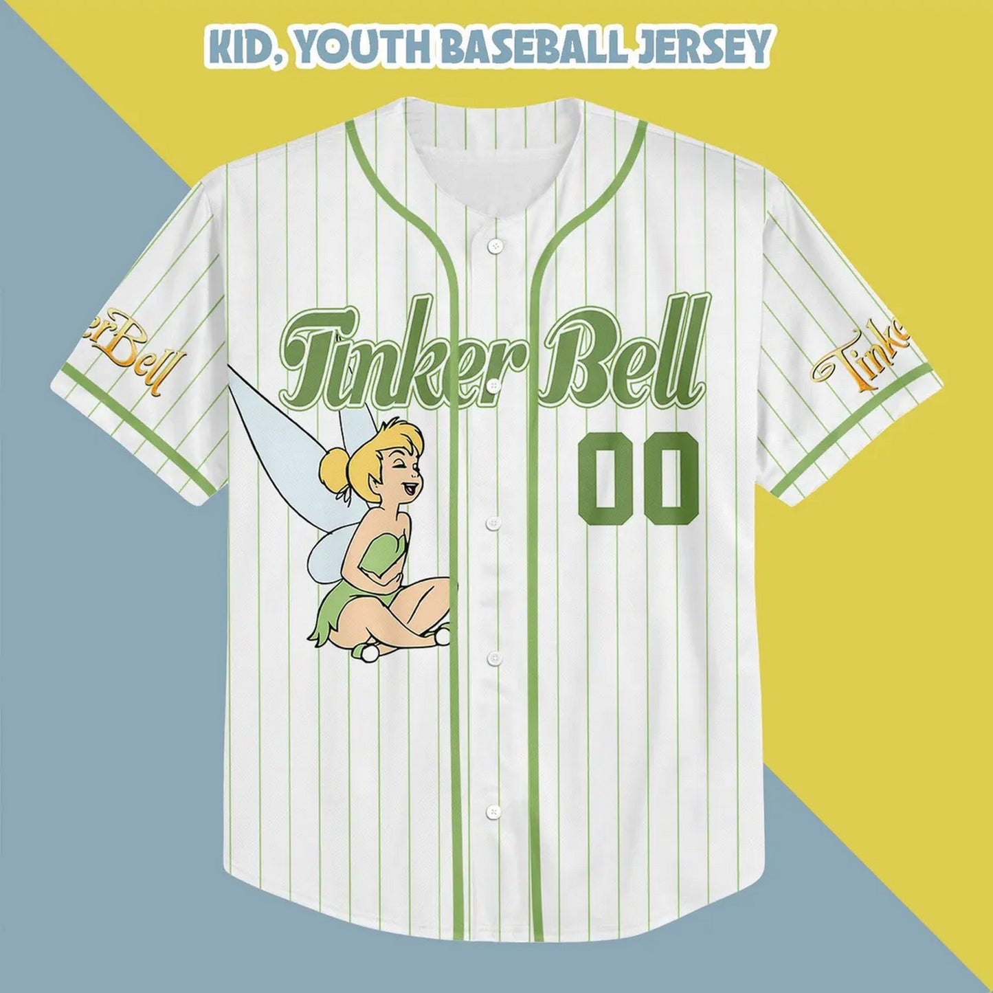 Custom Name And Number Happy Disney Tinkerbell Baseball Jersey