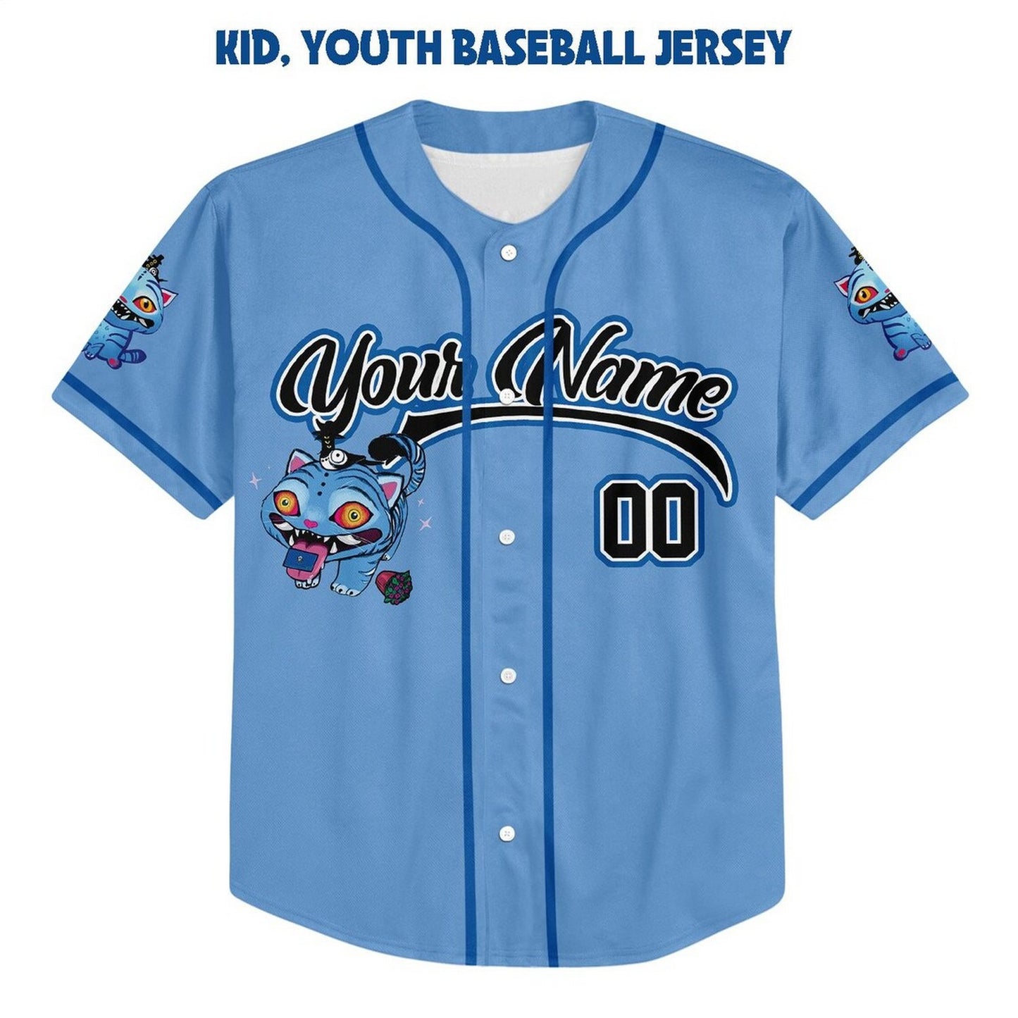Custom Name And Number Kpop Demon Hunter Tiger Blue Baseball Jersey
