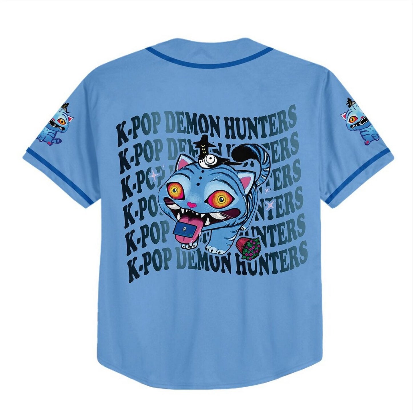 Custom Name And Number Kpop Demon Hunter Tiger Blue Baseball Jersey