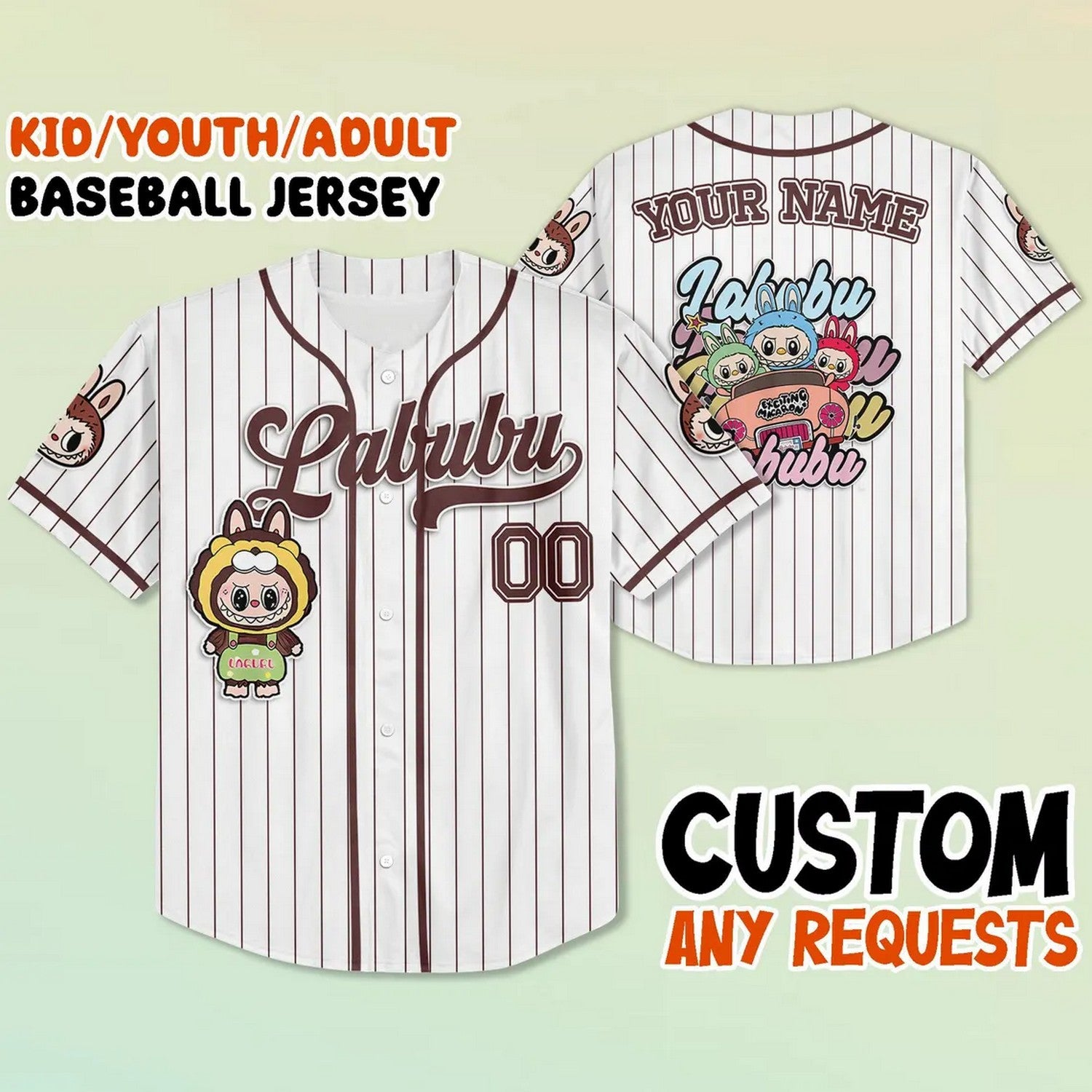 Custom Name And Number Labubu Green Yellow Baseball Jersey