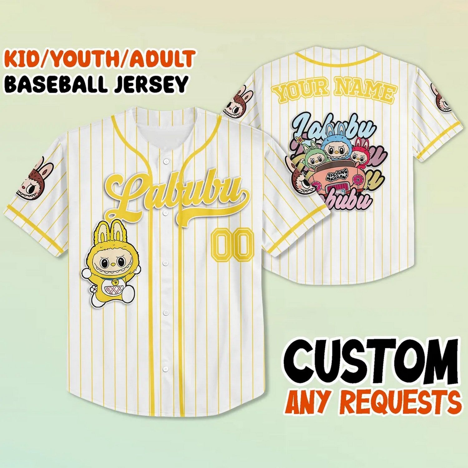 Custom Name And Number Labubu Yellow Baseball Jersey