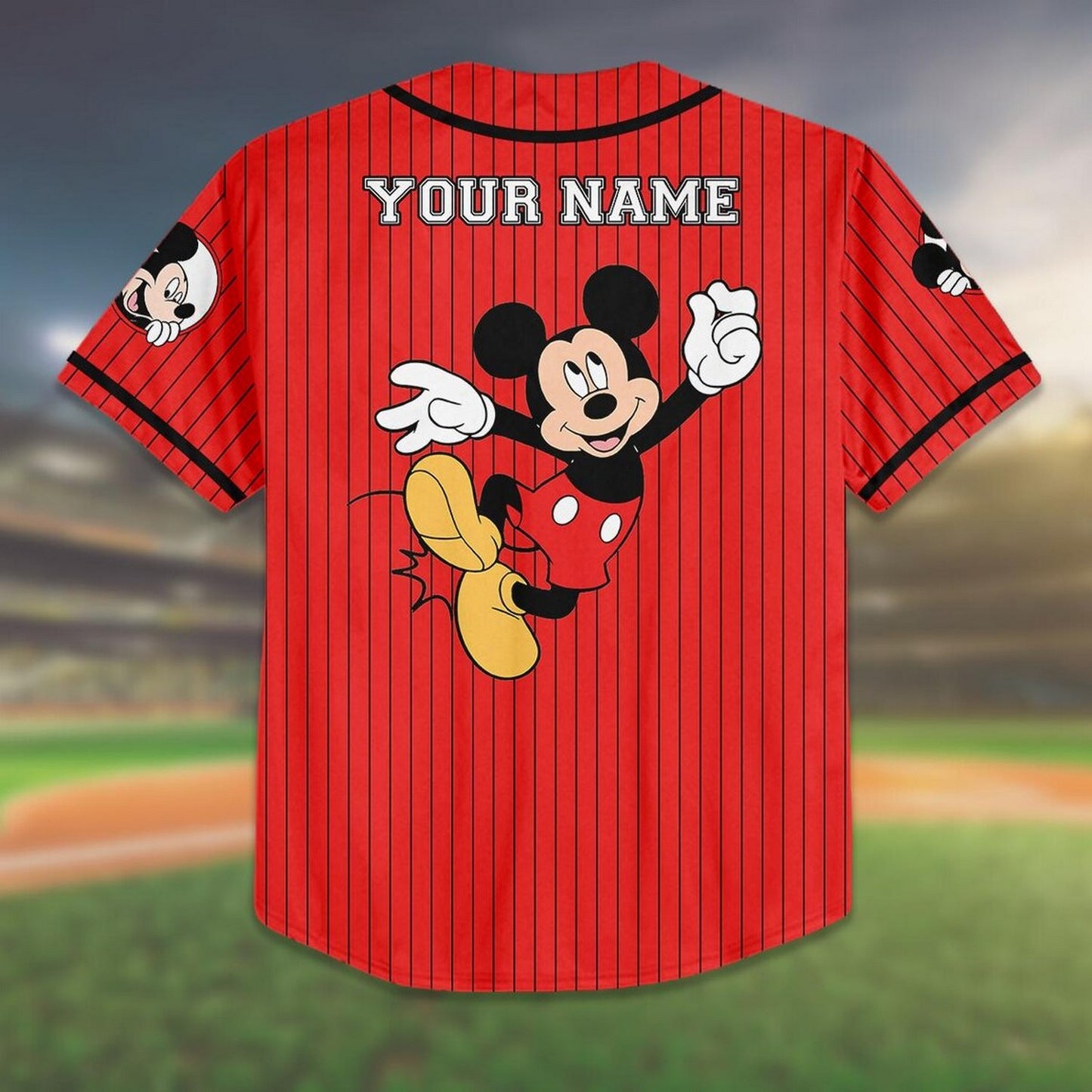 Custom Name And Number Mickey Mouse Stipes Red Baseball Jersey
