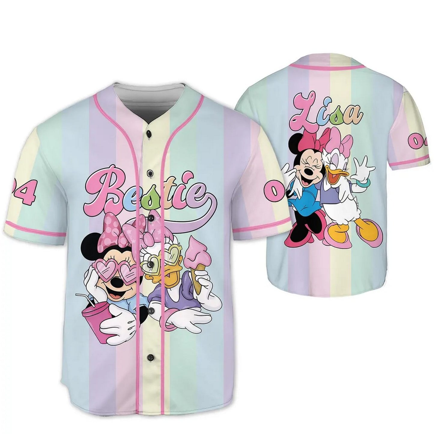 Custom Name And Number Minnie And Daisy Bestie Pastel Baseball Jersey