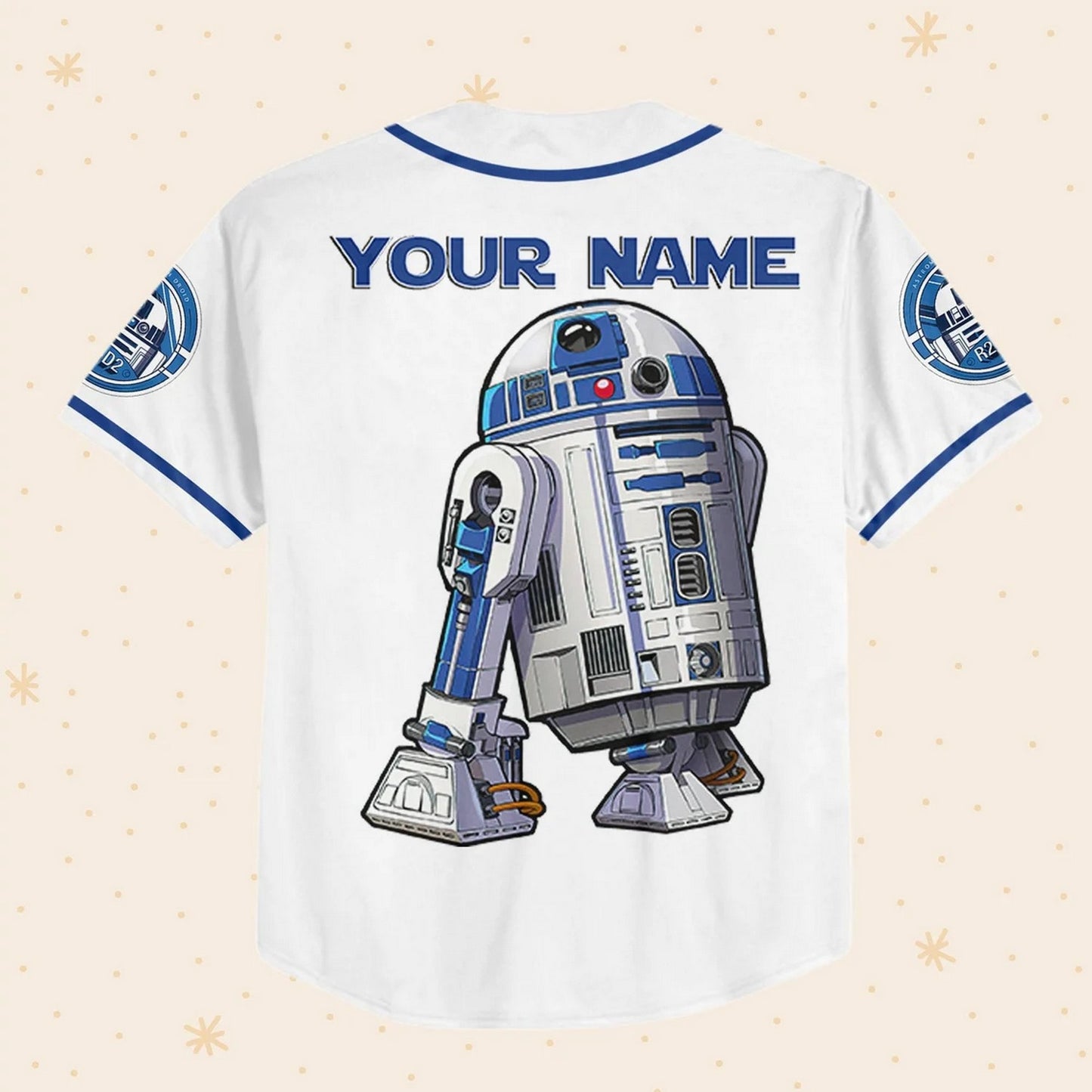 Custom Name And Number Star Wars Astromech Droid R2 D2 Simple White Baseball Jersey
