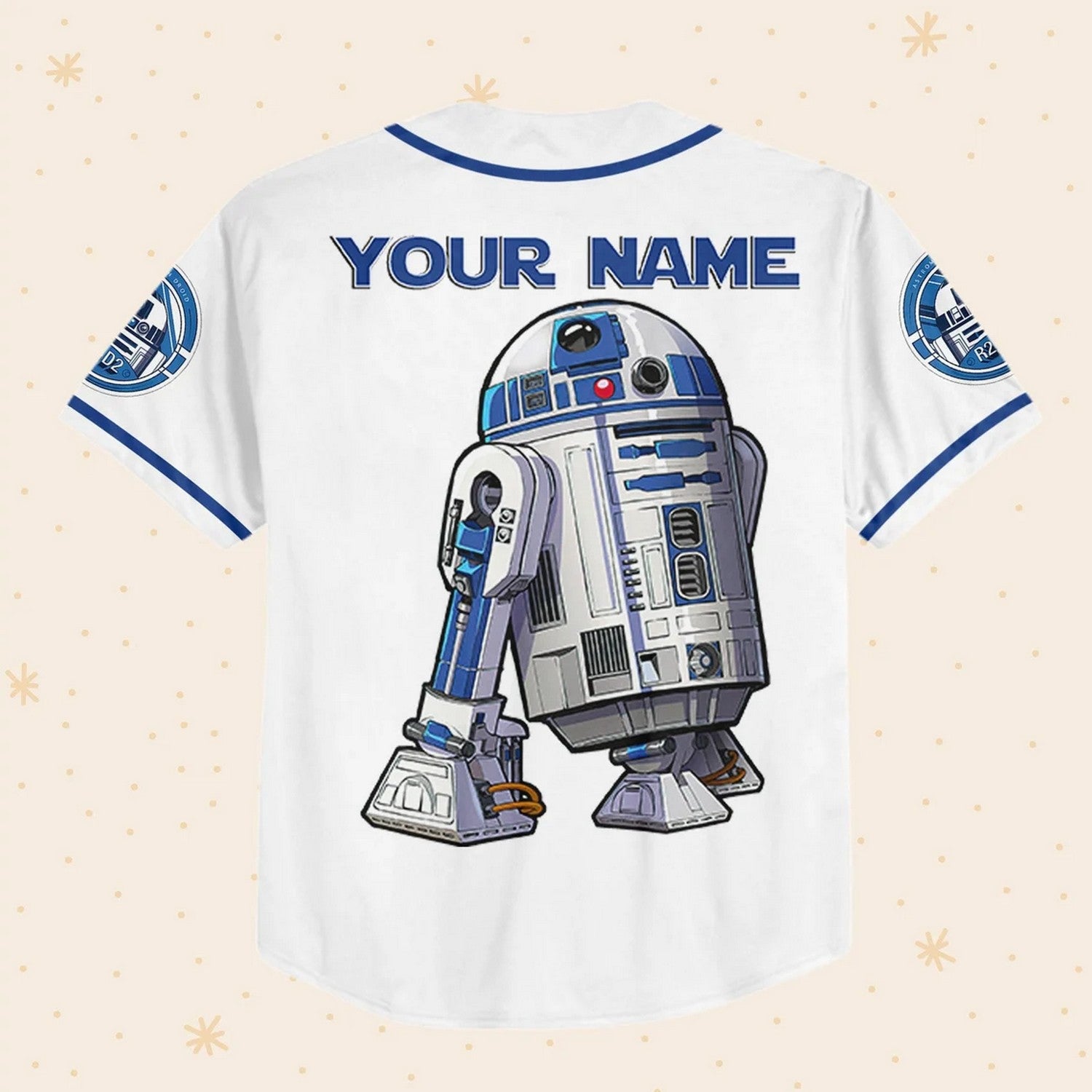 Custom Name And Number Star Wars Astromech Droid R2 D2 Simple White Baseball Jersey