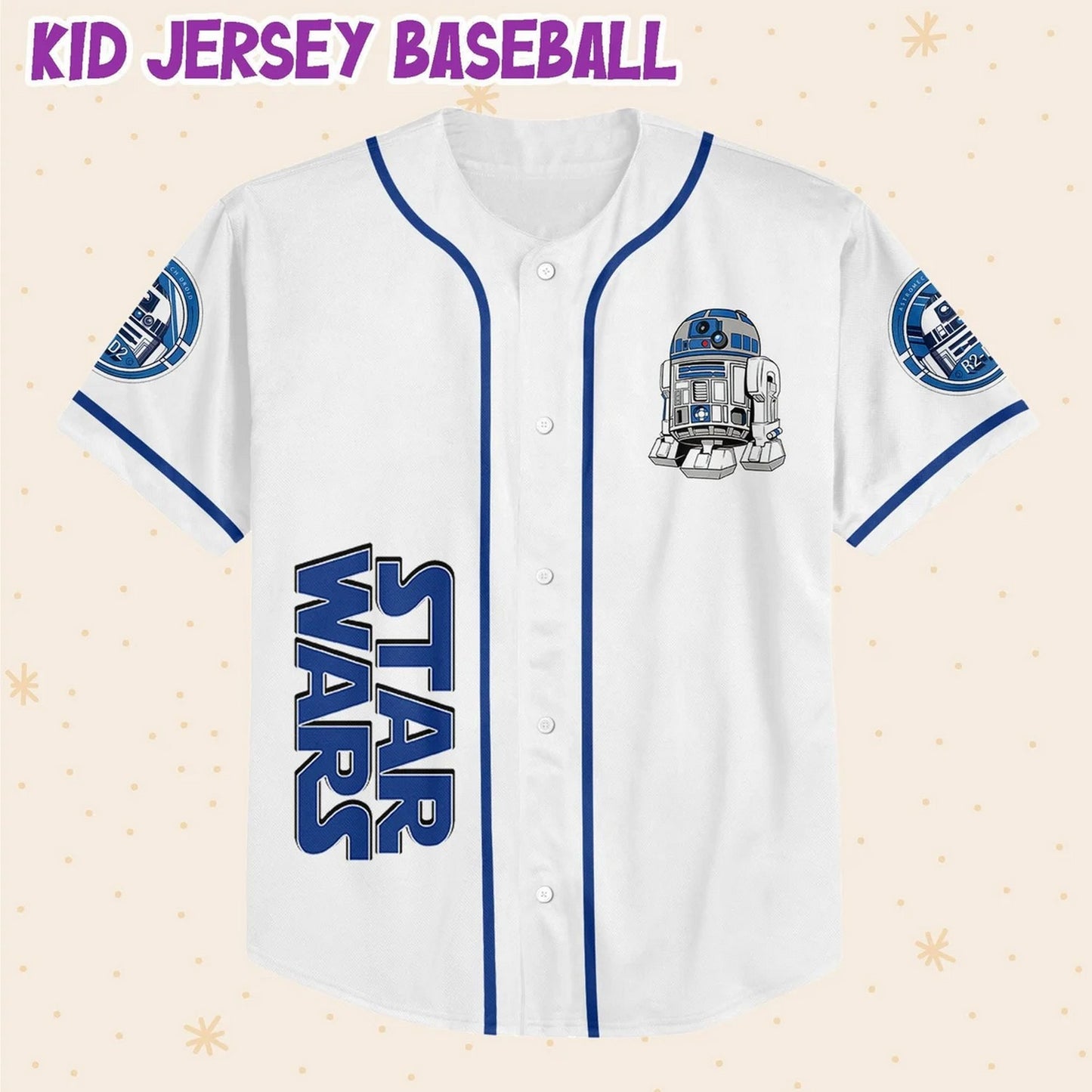 Custom Name And Number Star Wars Astromech Droid R2 D2 Simple White Baseball Jersey
