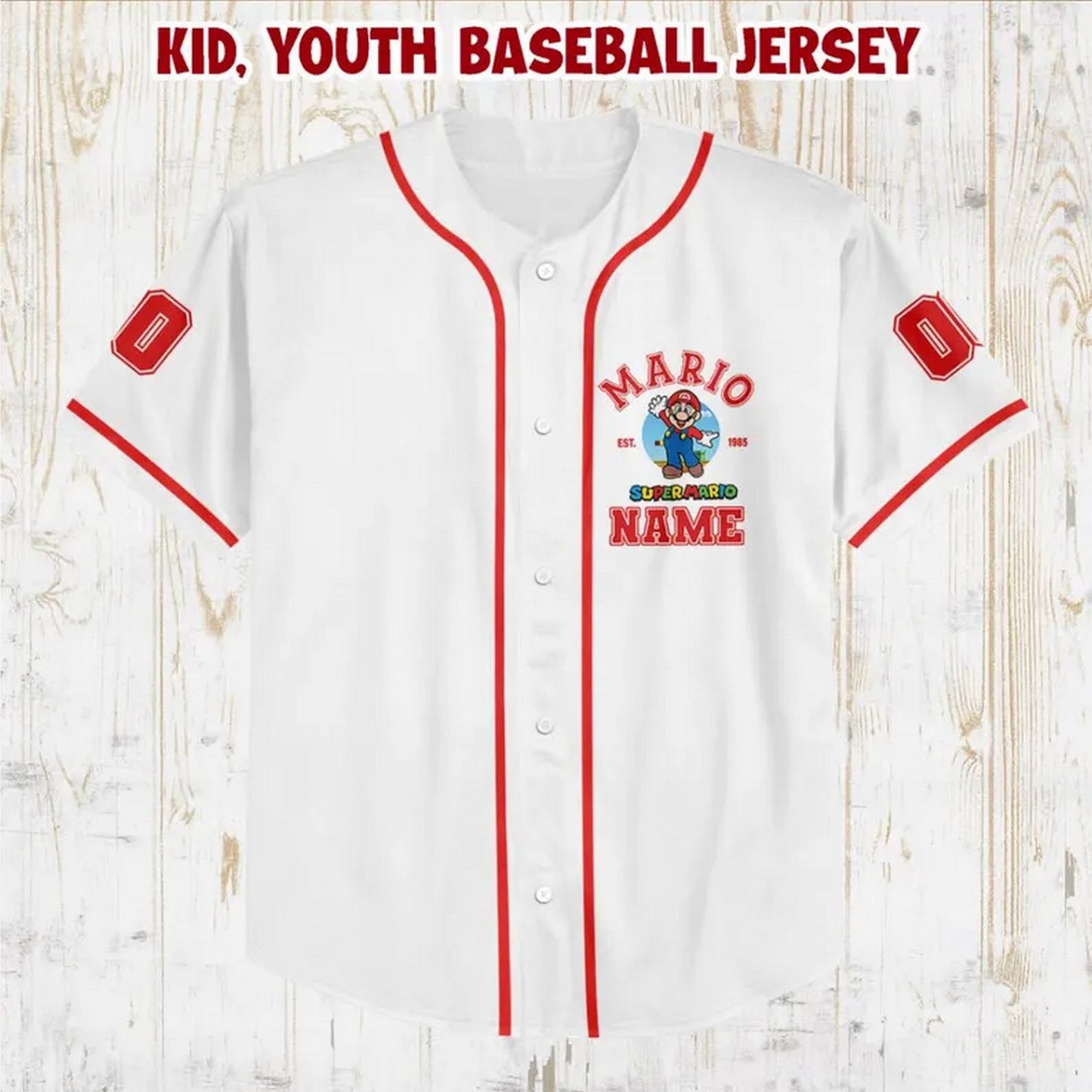 Custom Name And Number Super Mario Simple White Baseball Jersey
