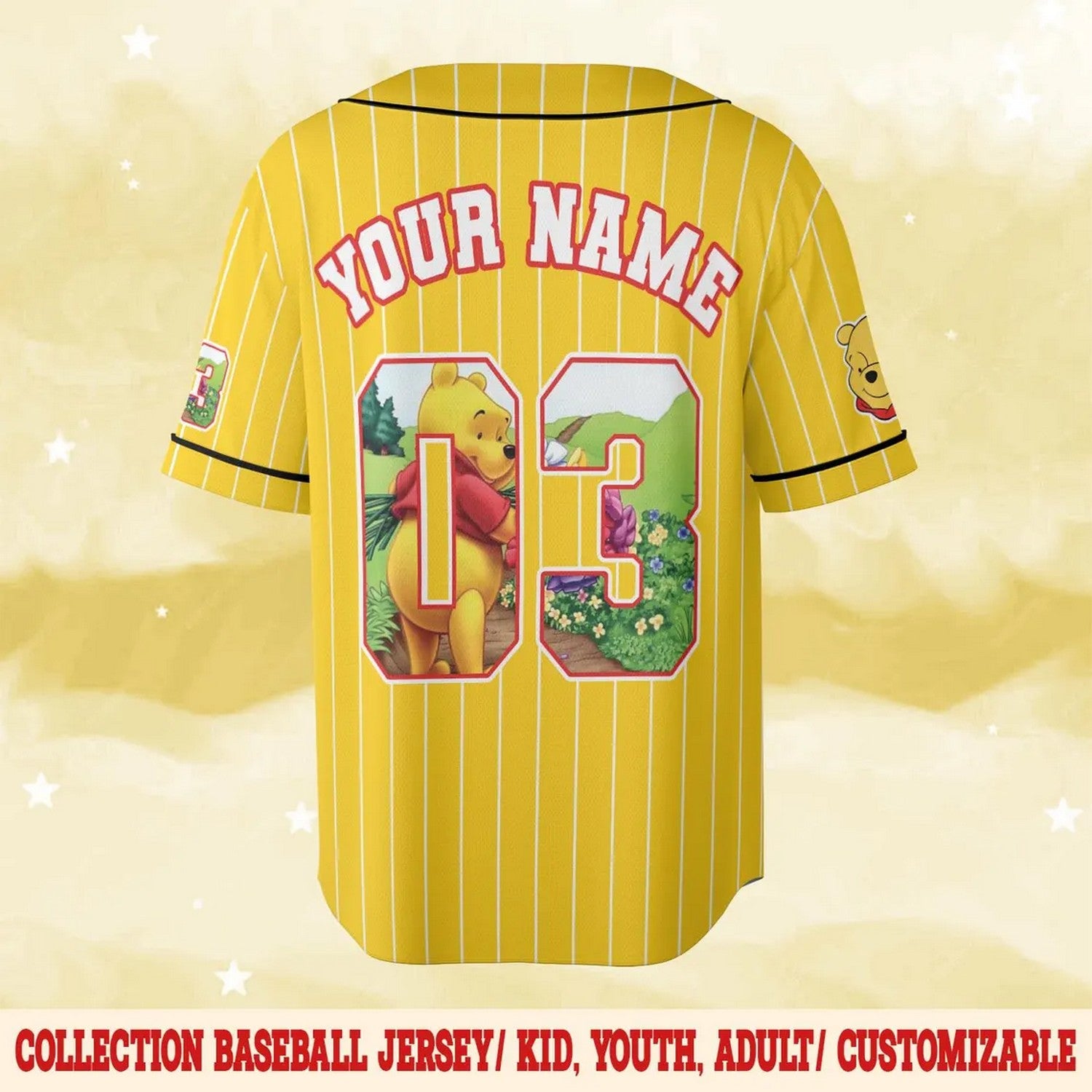 Custom Name And Number Winnie The Pooh Bear Yellow Baseball Jersey