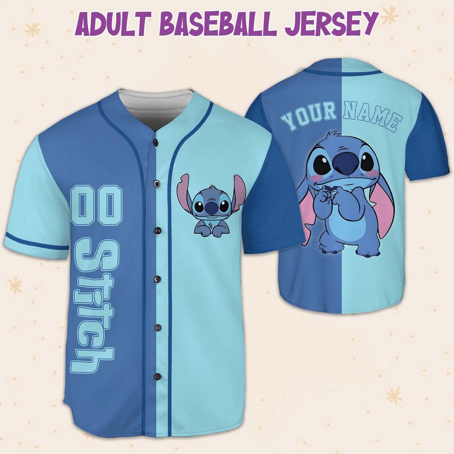 Custom Name Cute Disney Stitch Blue Ocean And Sky Baseball Jersey