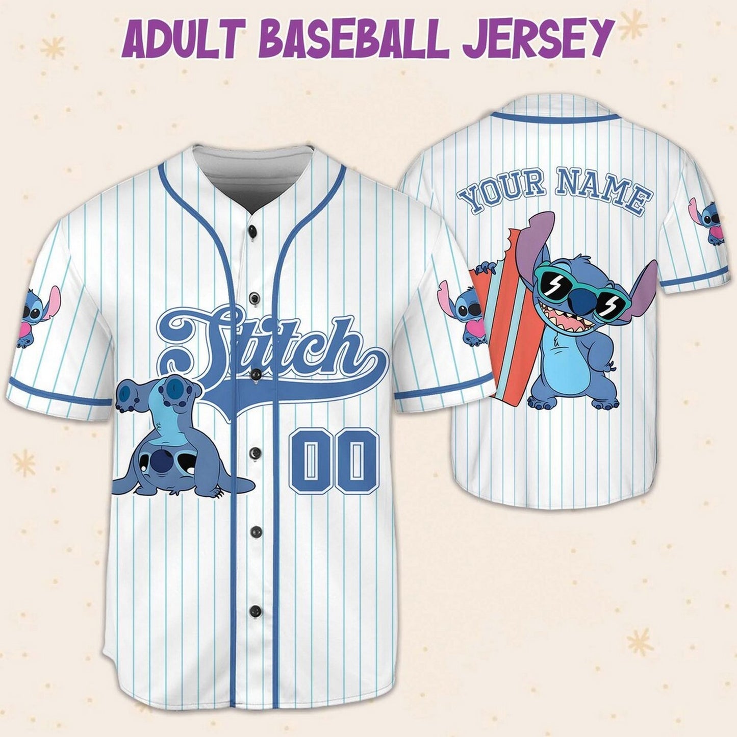 Custom Name Cute Disney Stitch Happy Summer White Baseball Jersey