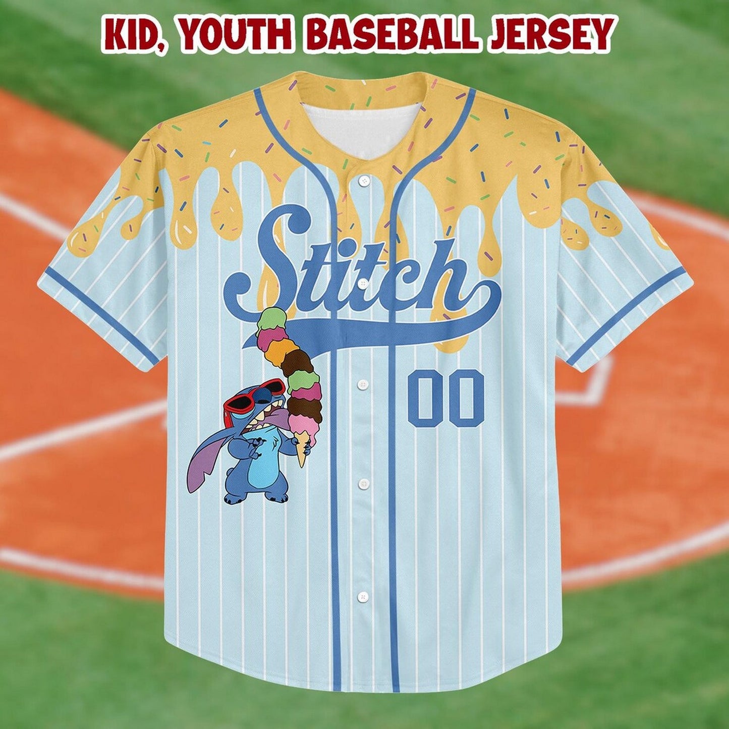 Custom Name Cute Stitch Rainbow Ice Cream Baseball Jersey