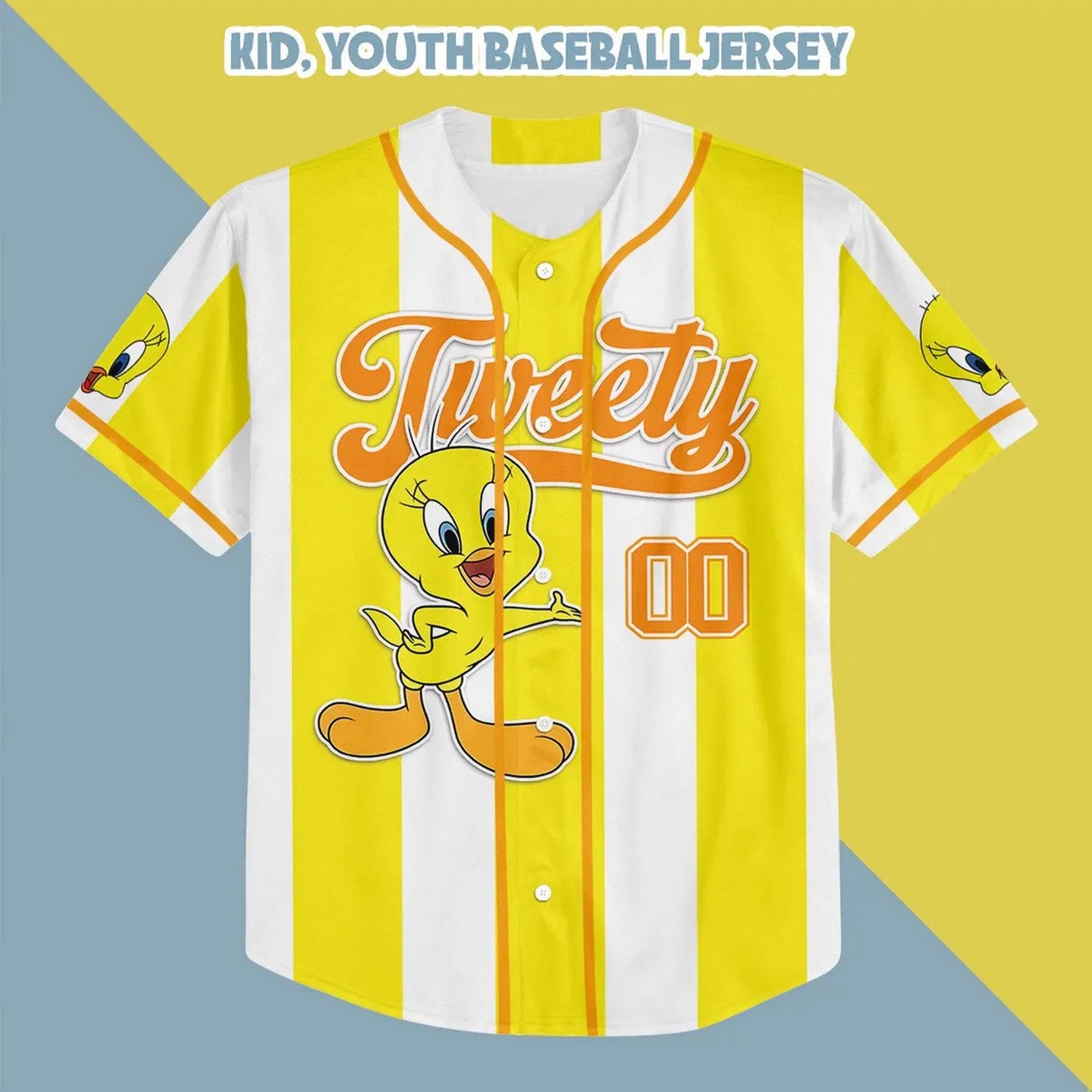 Custom Name Cute Tweety Yellow Horizont Baseball Jersey