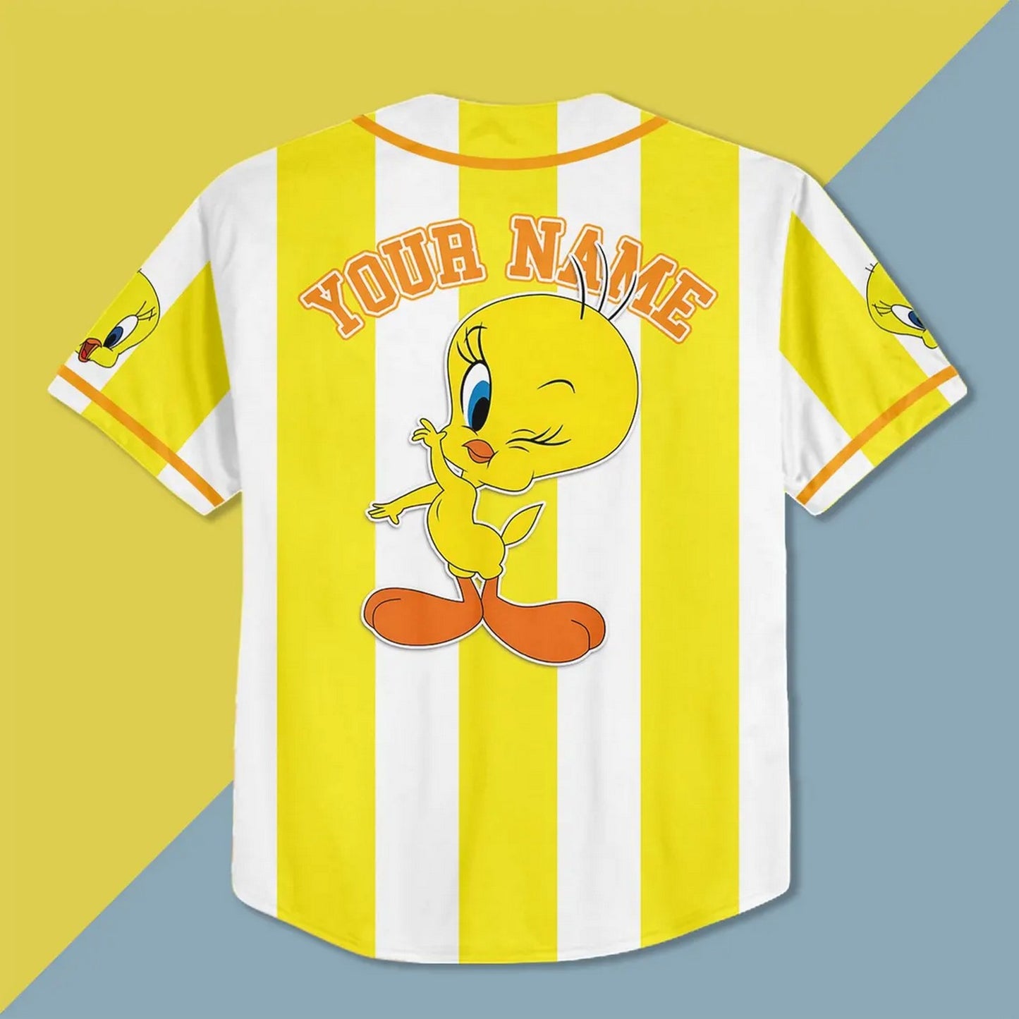 Custom Name Cute Tweety Yellow Horizont Baseball Jersey