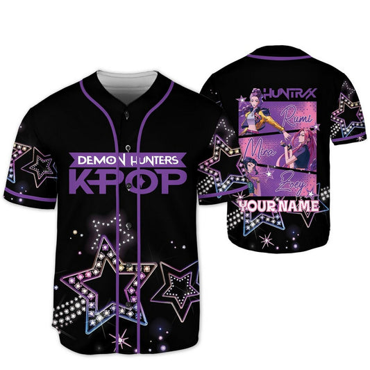 Custom Name Demon Hunter Kpop Black Baseball Jersey