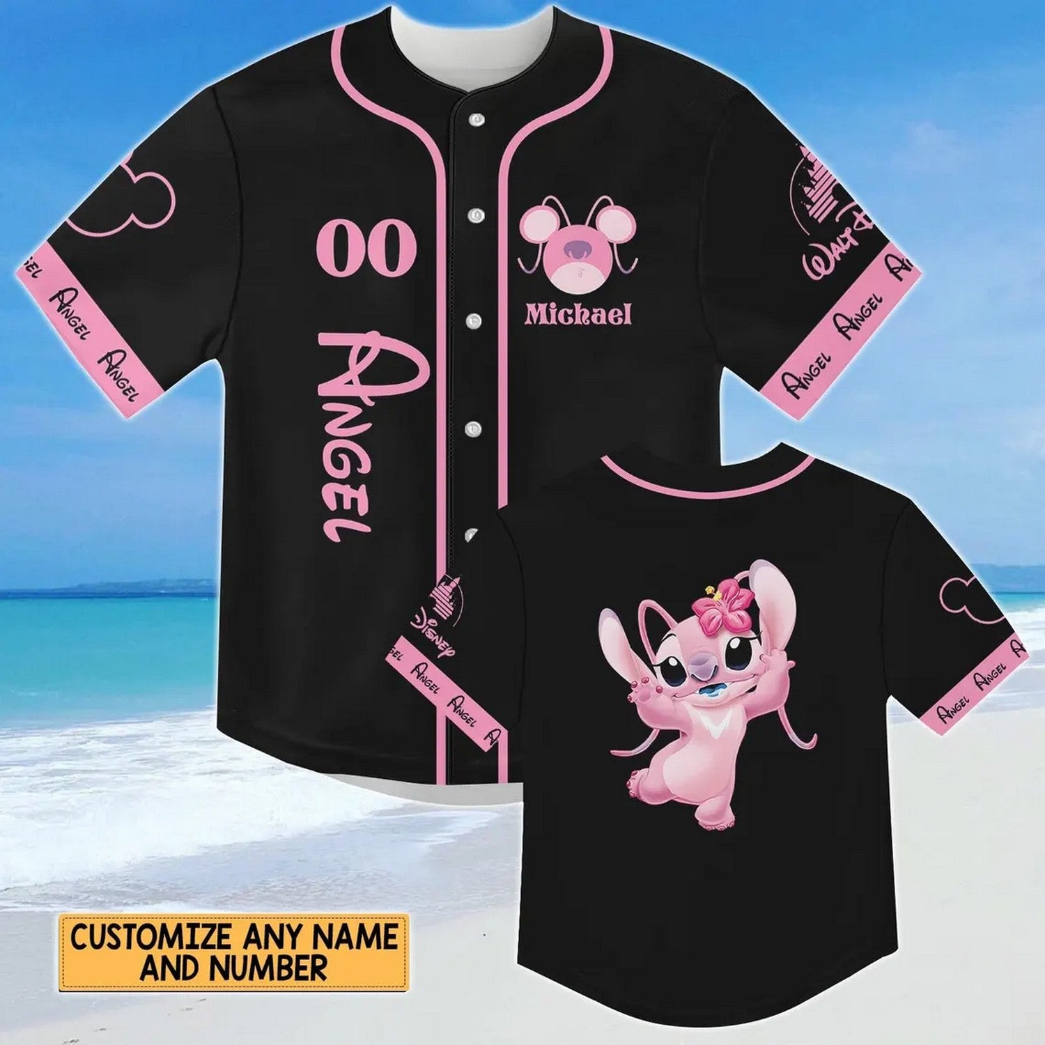 Custom Name Disney Angel Black Baseball Jersey