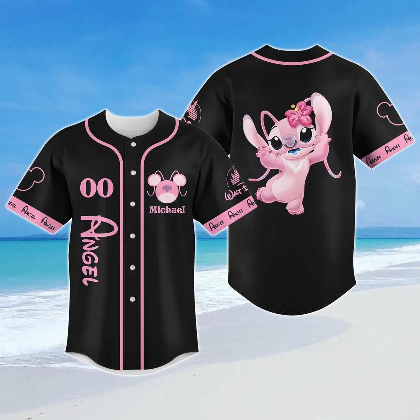 Custom Name Disney Angel Black Baseball Jersey