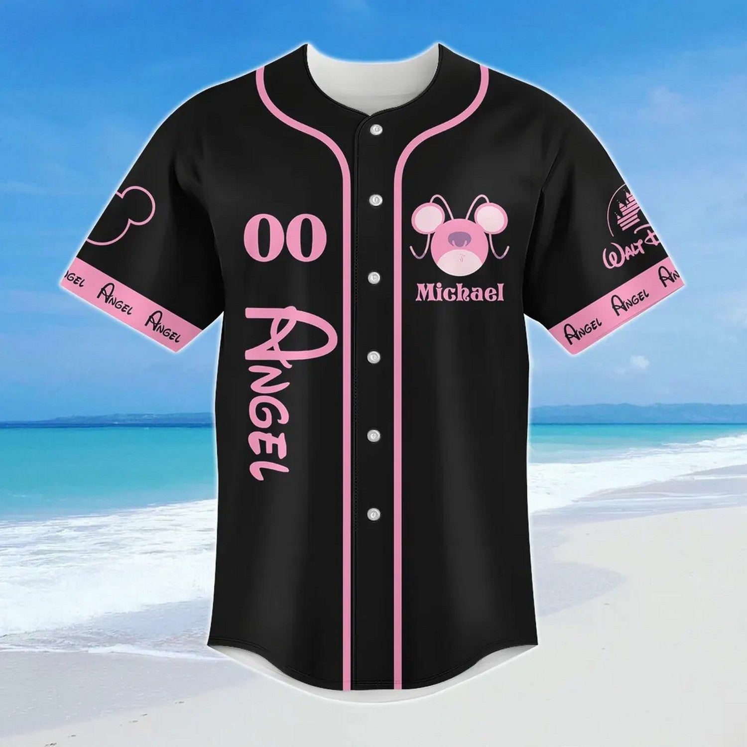 Custom Name Disney Angel Black Baseball Jersey