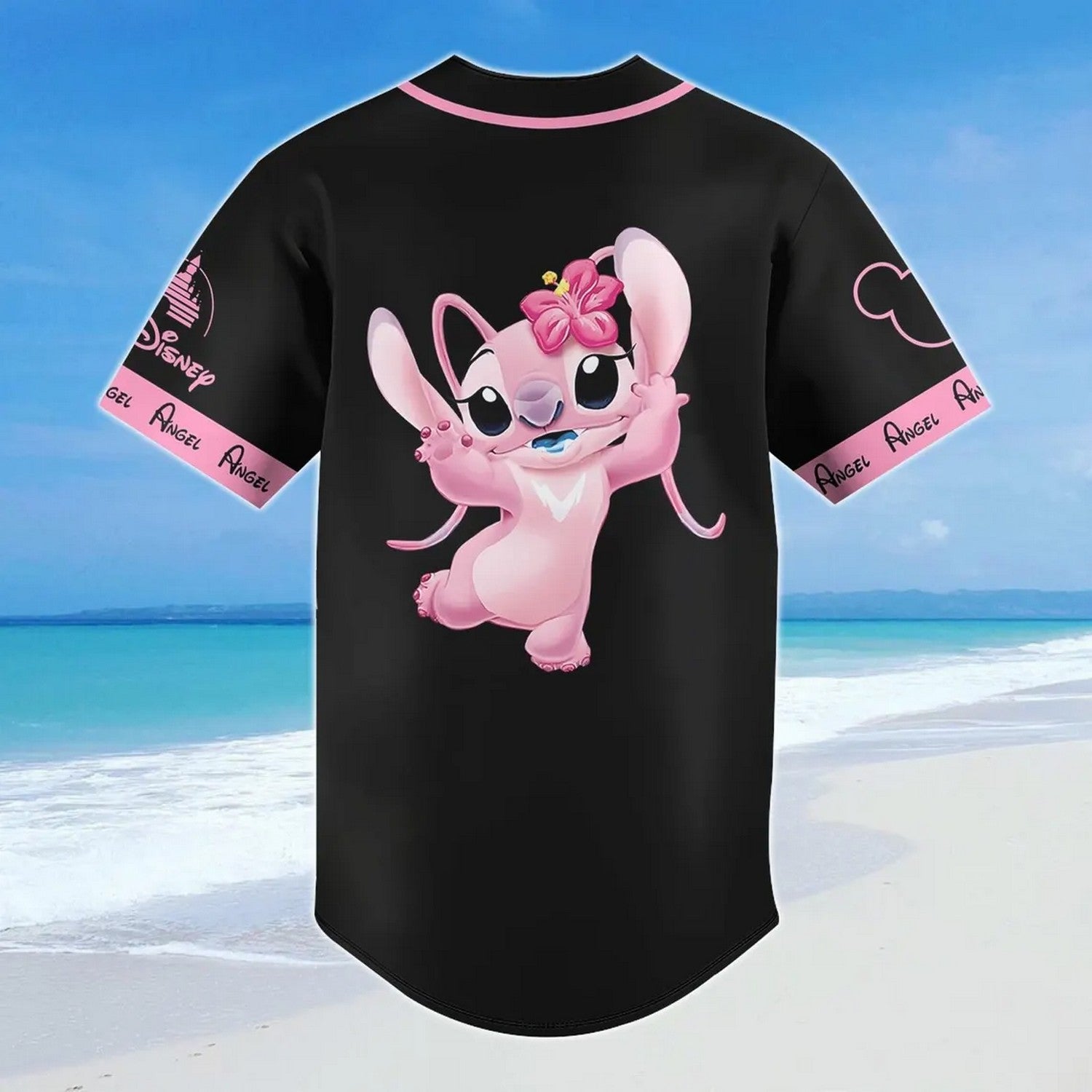 Custom Name Disney Angel Black Baseball Jersey