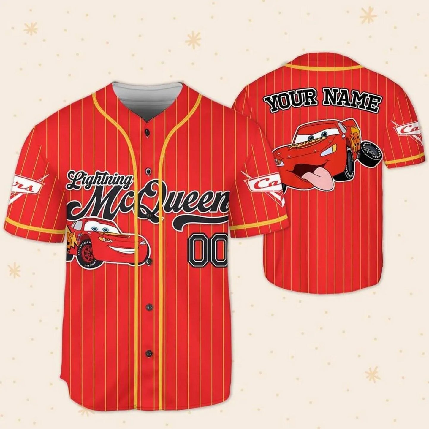 Custom Name Disney Cars Lightning Mc Queen Red Simple Baseball Jersey