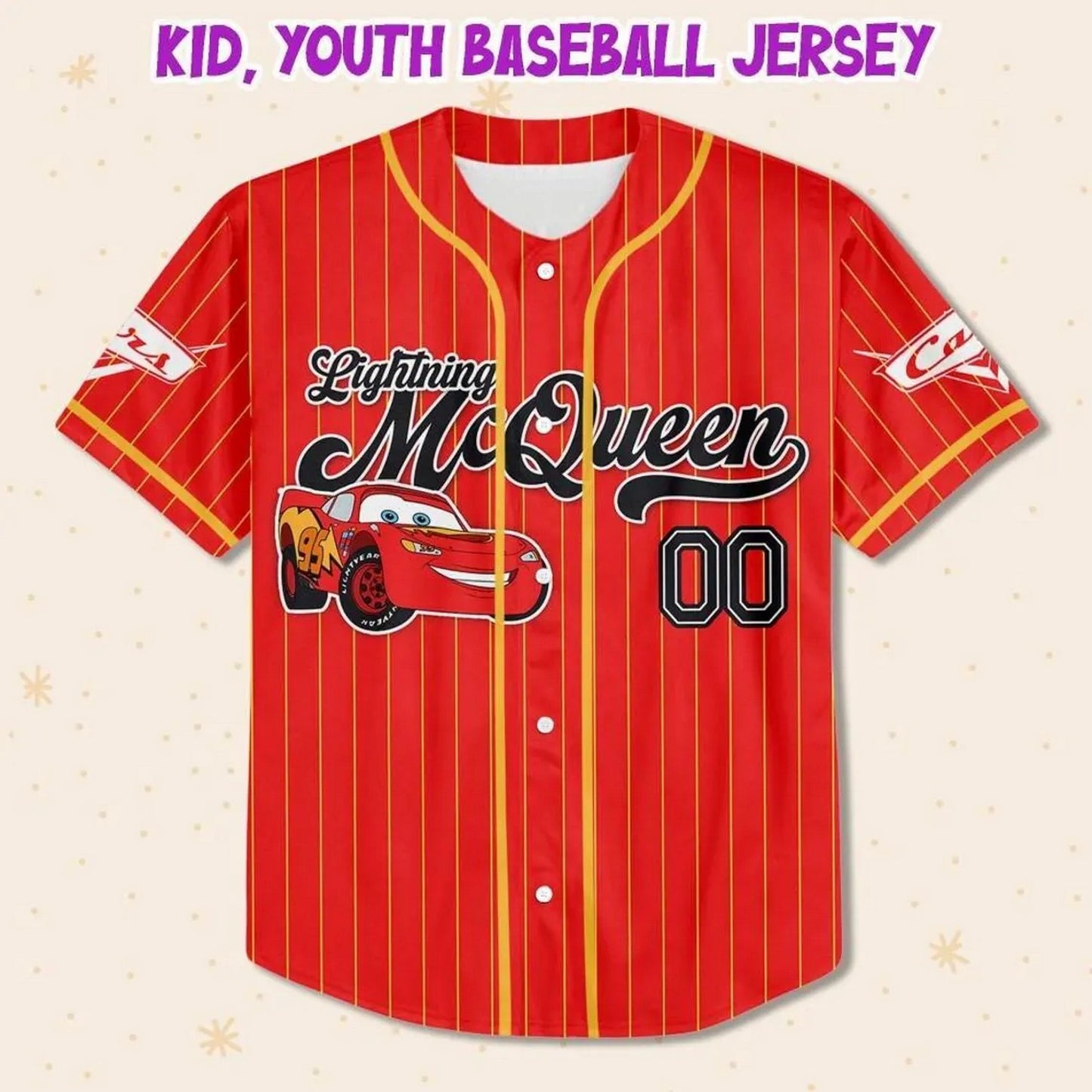 Custom Name Disney Cars Lightning Mc Queen Red Simple Baseball Jersey