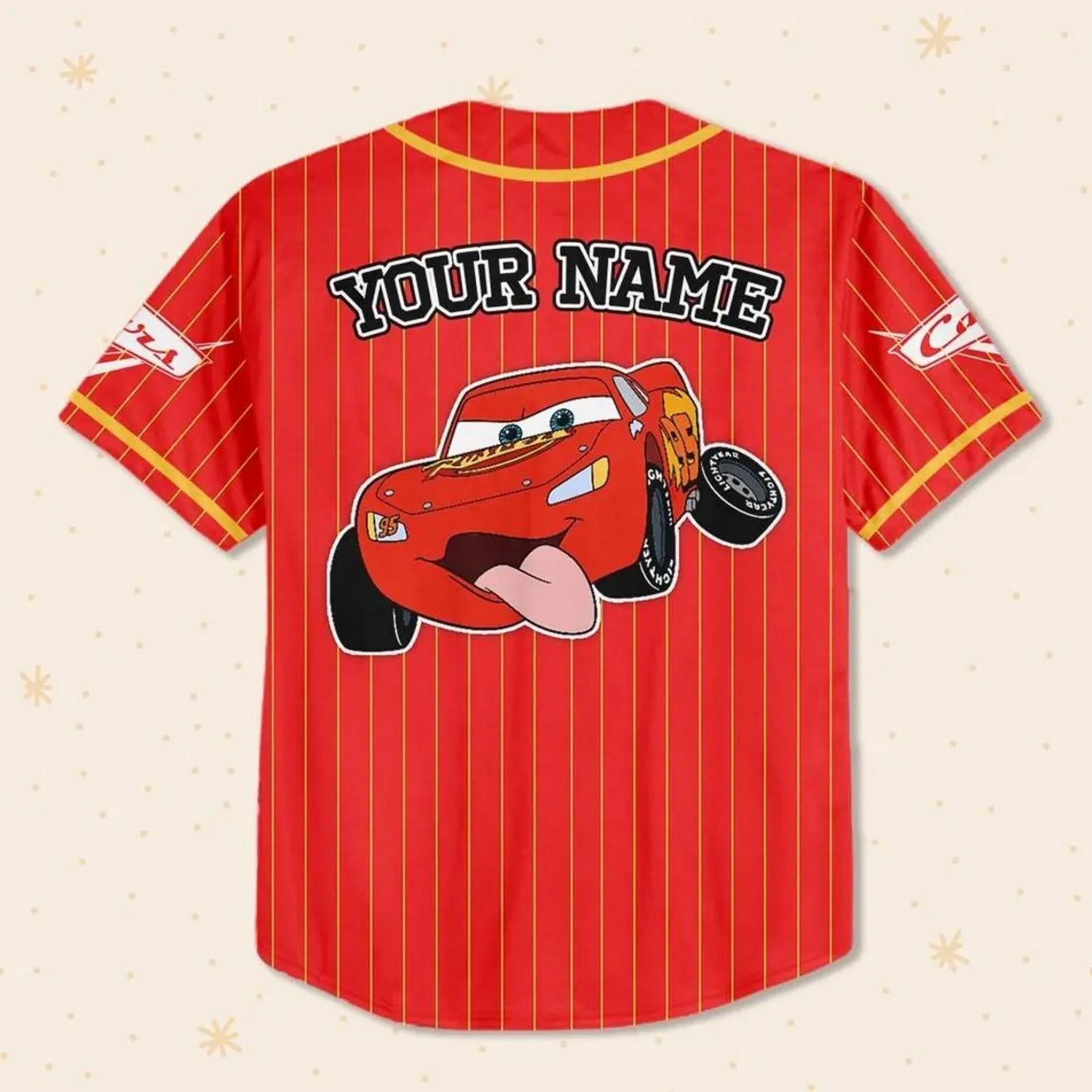 Custom Name Disney Cars Lightning Mc Queen Red Simple Baseball Jersey