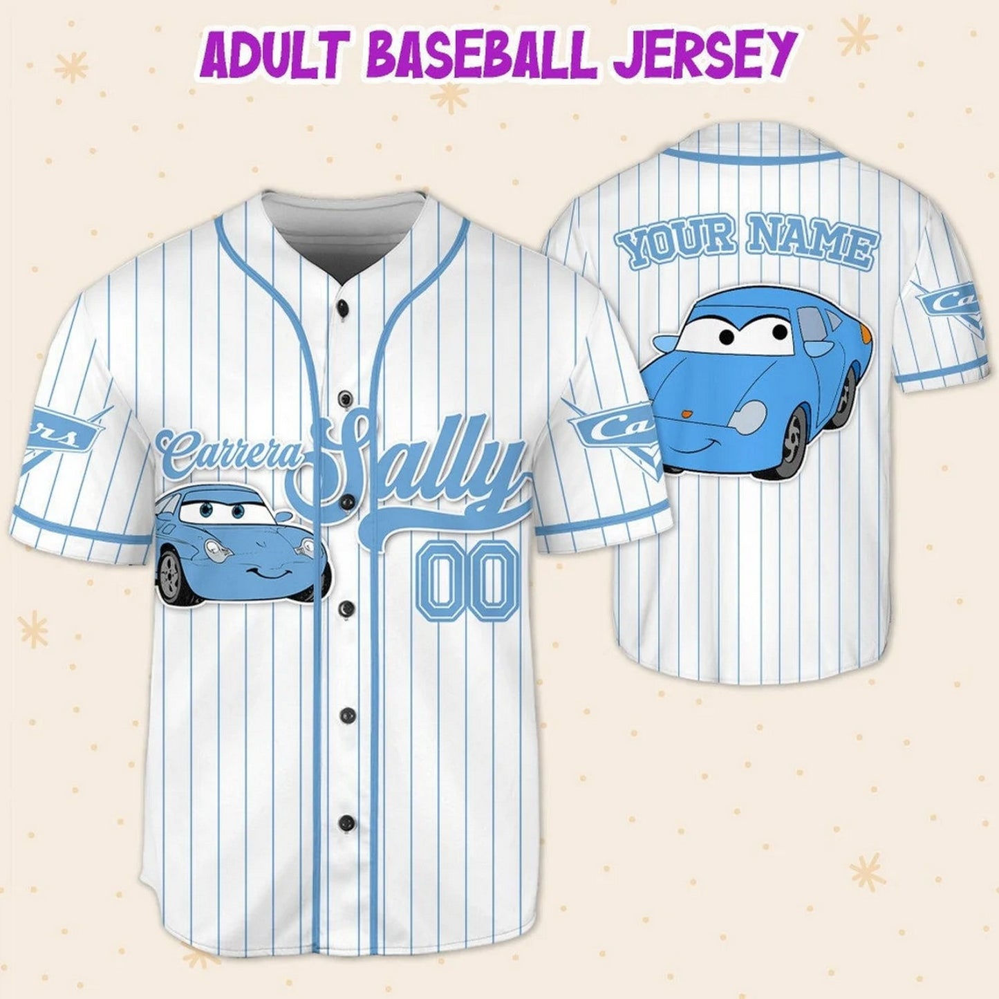 Custom Name Disney Cars Sally Carena White Simple Baseball Jersey
