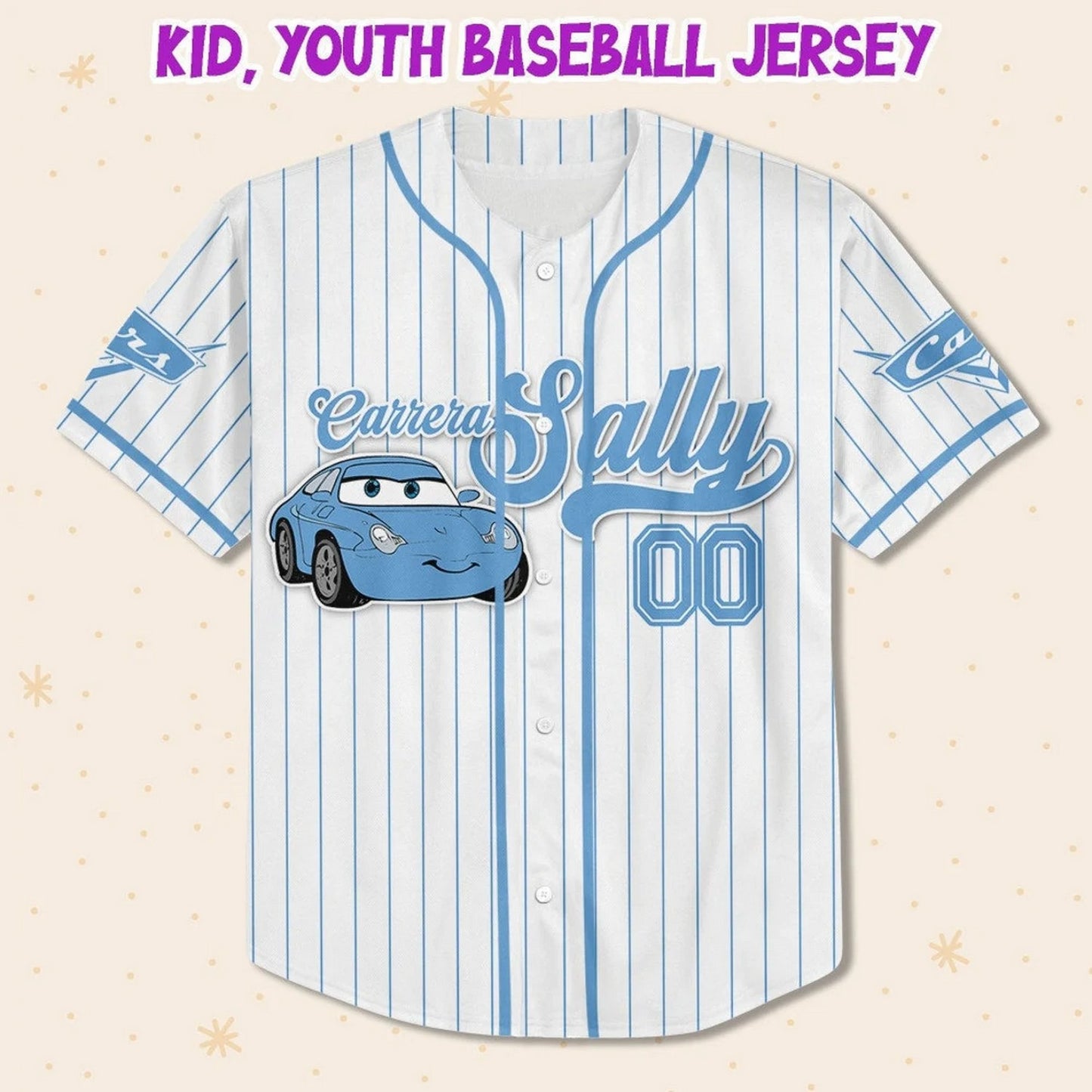 Custom Name Disney Cars Sally Carena White Simple Baseball Jersey