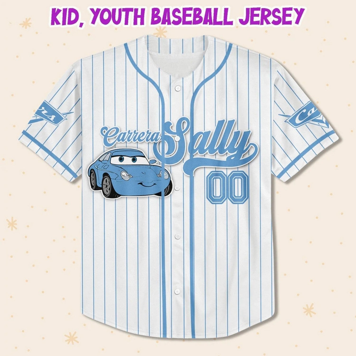 Custom Name Disney Cars Sally Carena White Simple Baseball Jersey