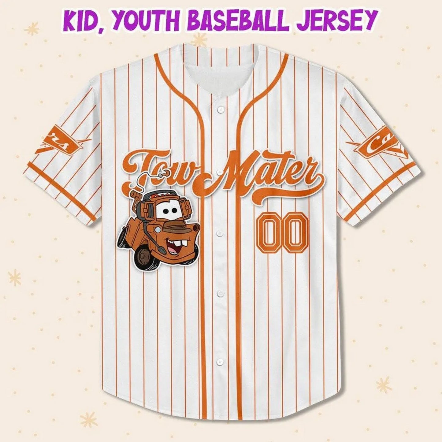 Custom Name Disney Cars Tow Matter White Simple Baseball Jersey