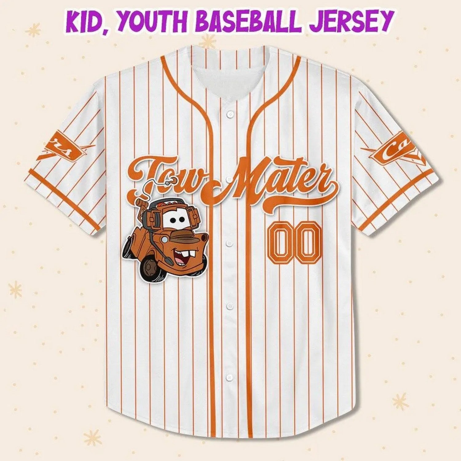 Custom Name Disney Cars Tow Matter White Simple Baseball Jersey