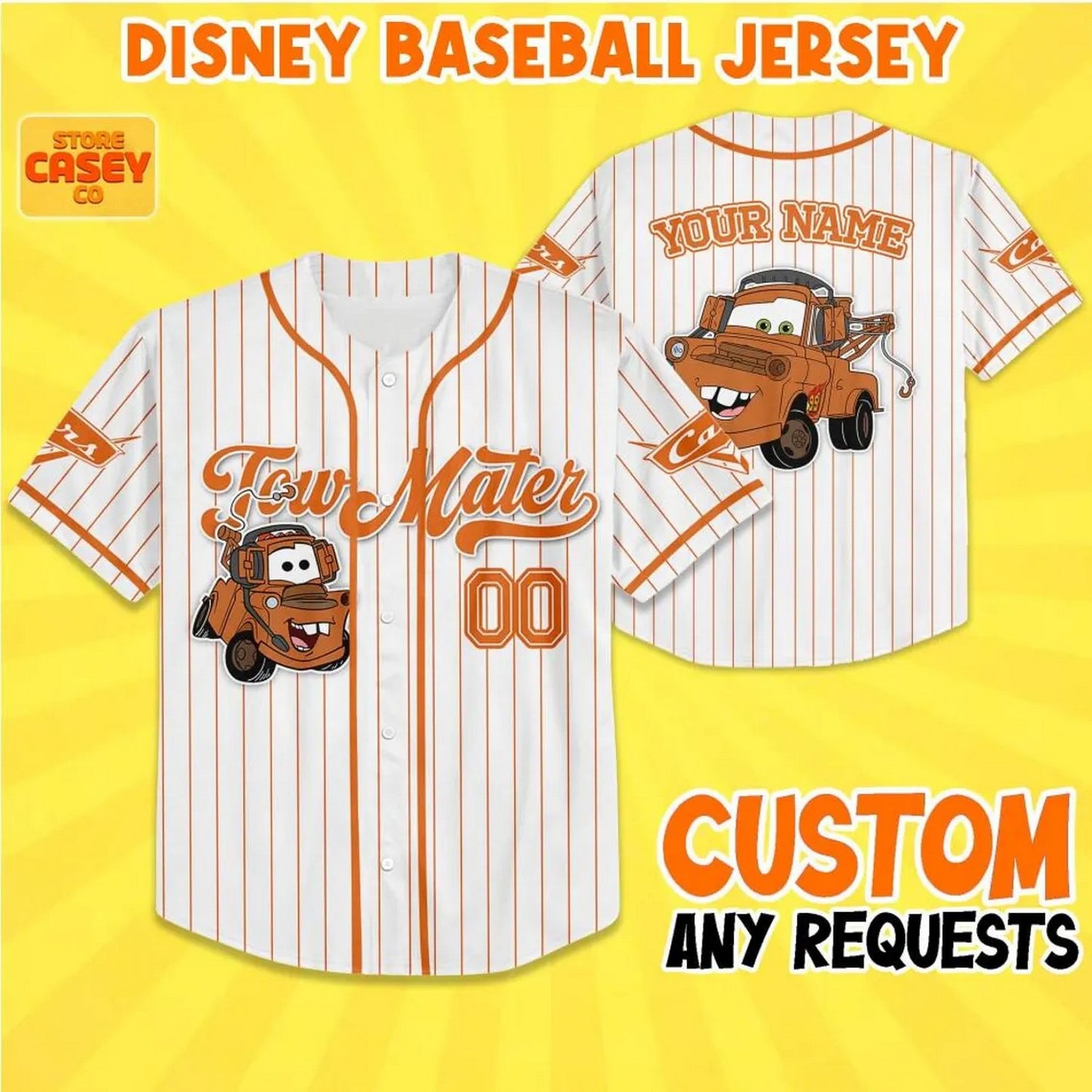 Custom Name Disney Cars Tow Matter White Simple Baseball Jersey