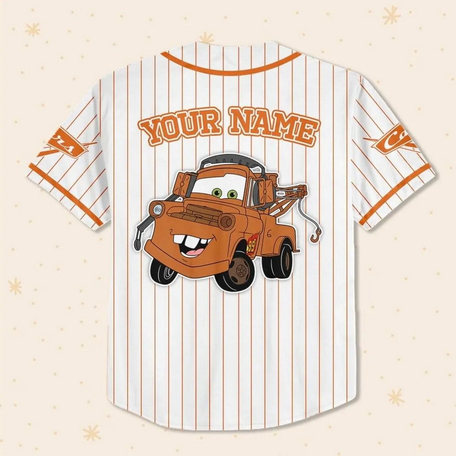 Custom Name Disney Cars Tow Matter White Simple Baseball Jersey