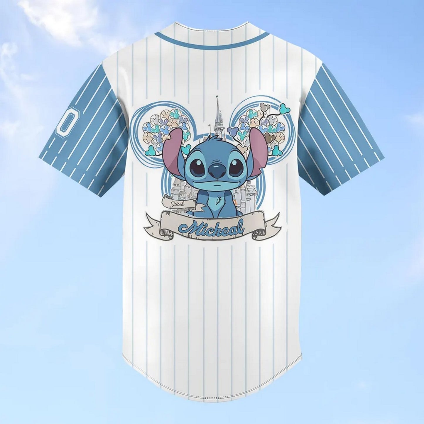 Custom Name Disney Cute Stitch Blue White Baseball Jersey